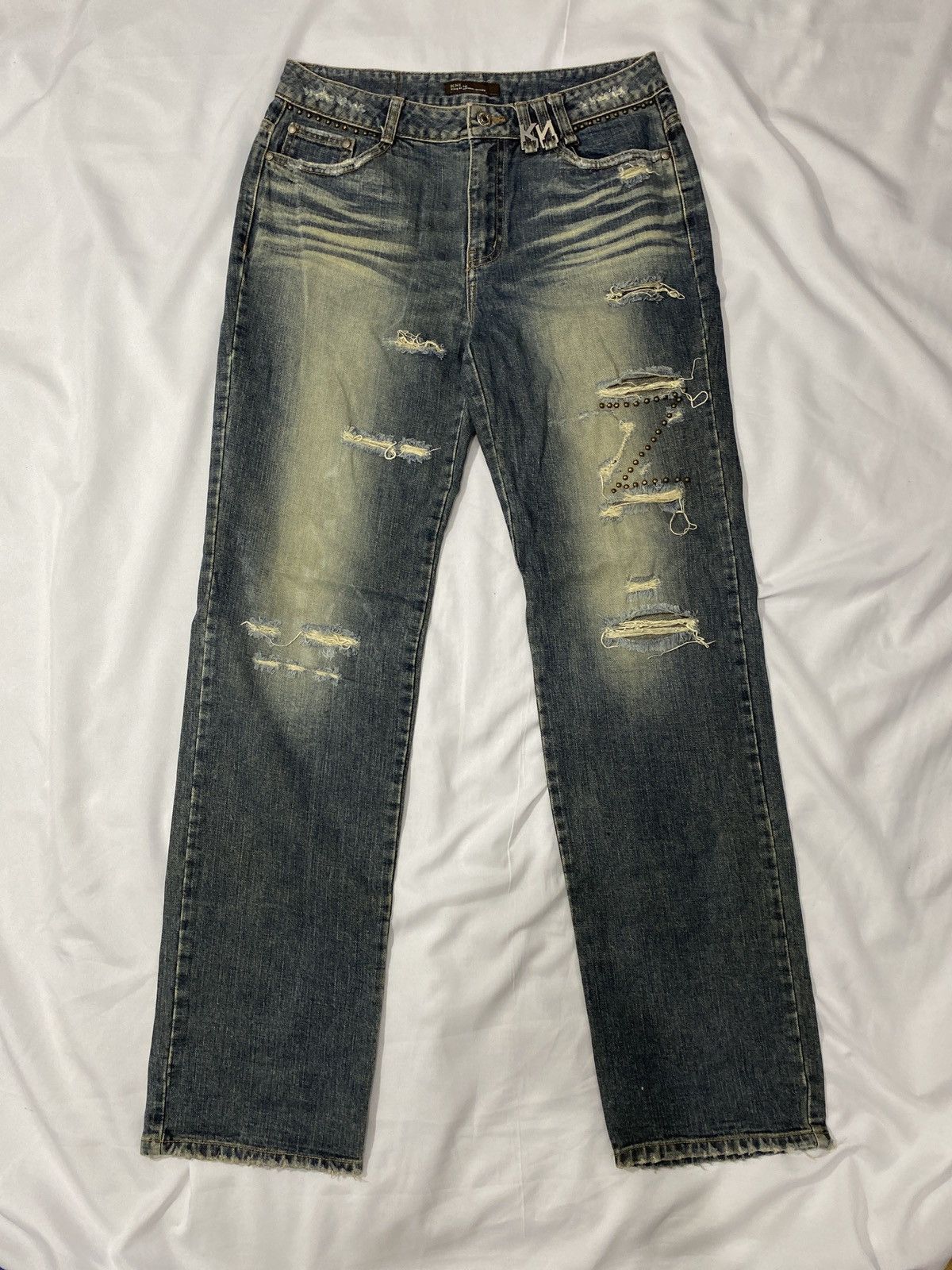 Beauty Beast Japanese Brand KNI distressed Studed denim pants Size US 32 / EU 48 - 1 Thumbnail