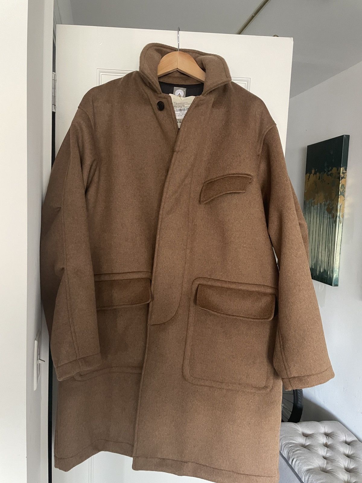 image of 18 East Lamar Half Raglan Wool Topcoat S Deep Camel Melange, Men's (Size Small)
