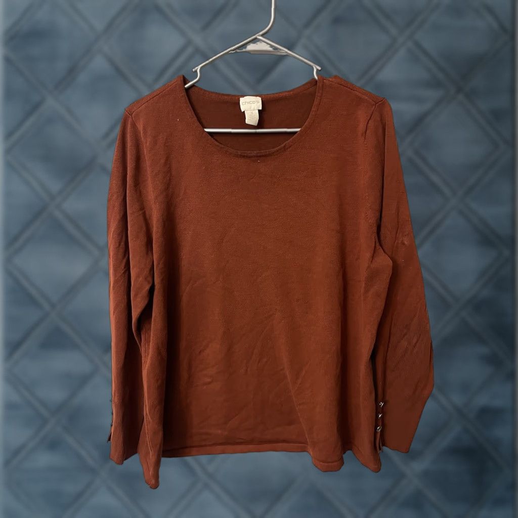 Vintage Chico's Sweater Womens 3 US Brown Solid Knit Long Sleeve Pullover Casual Travel Fall Winter Spring Knit Shirt Women Size XS / US 0-2 / IT 36-38 - 1 Thumbnail