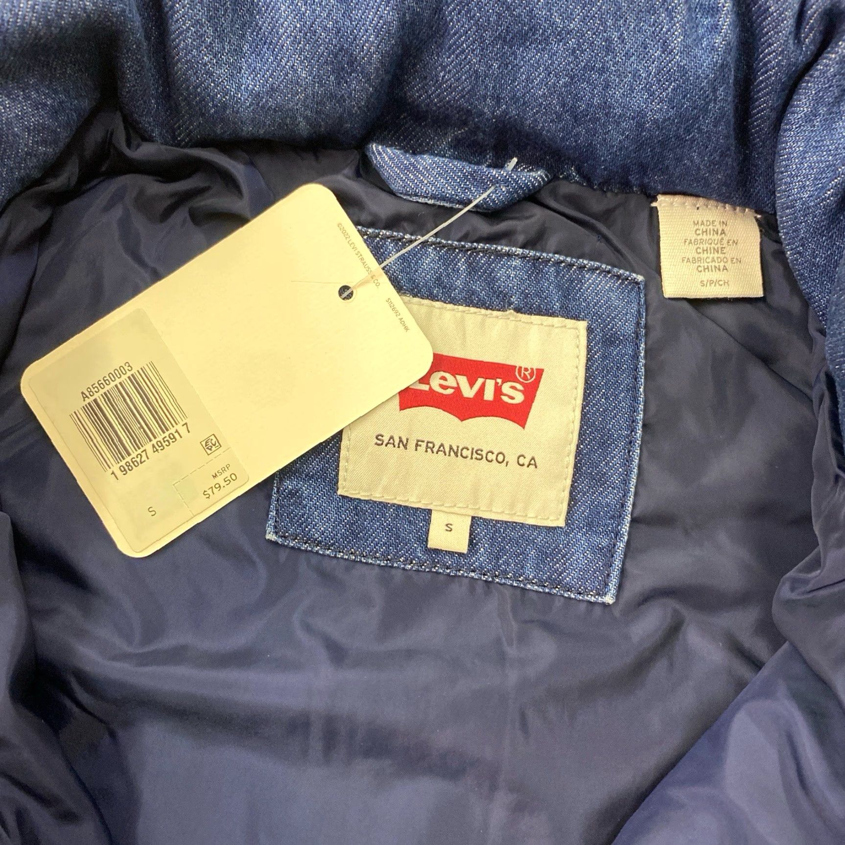 Levi's Levi’s Vest Men’s Size S Blue Western Quilted Down Puffer NWT NEW Denim Vest Size US 29 - 3 Thumbnail