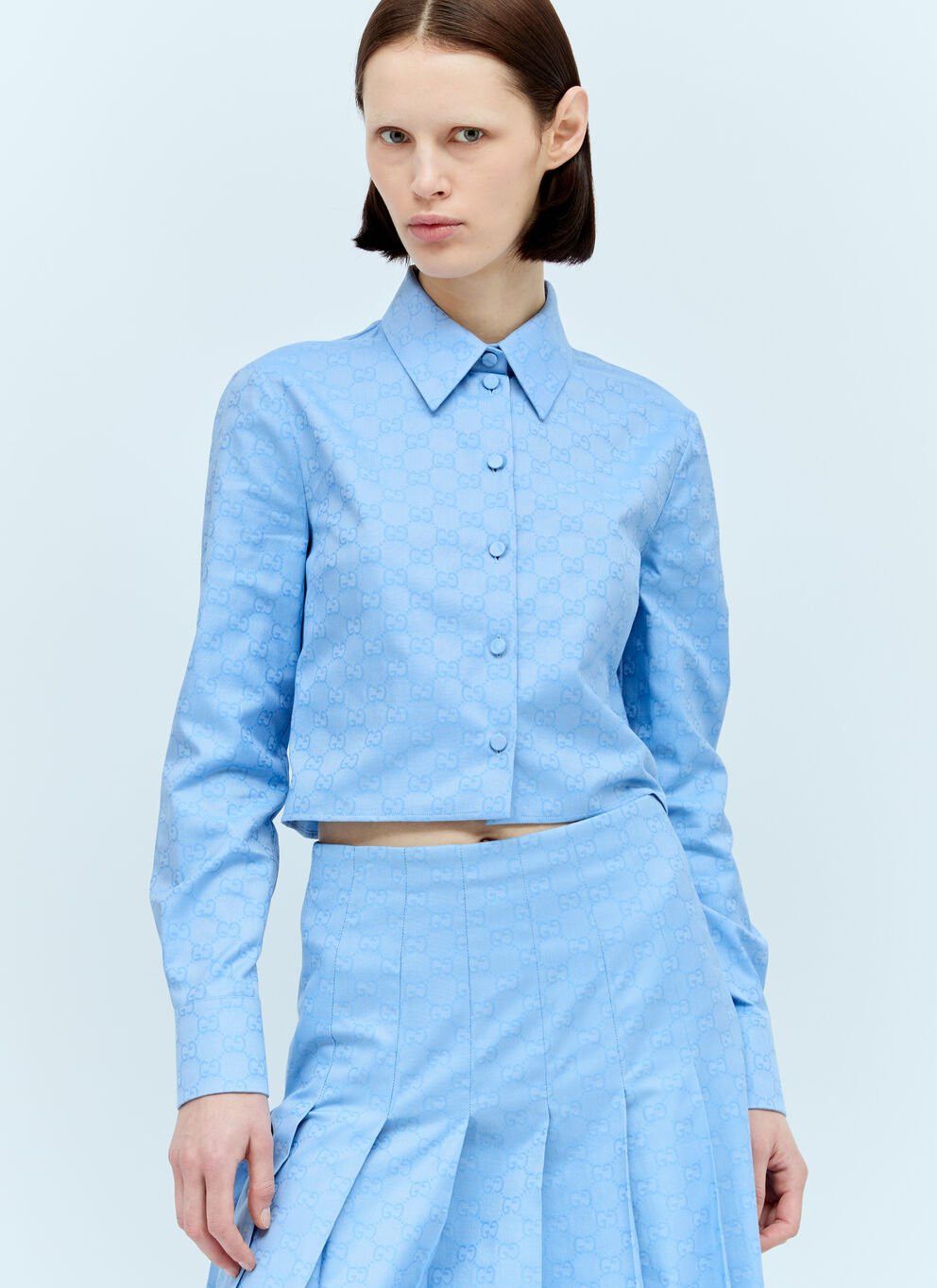 image of Gucci Gg Supreme Oxford Shirt in Blue, Women's (Size Medium)