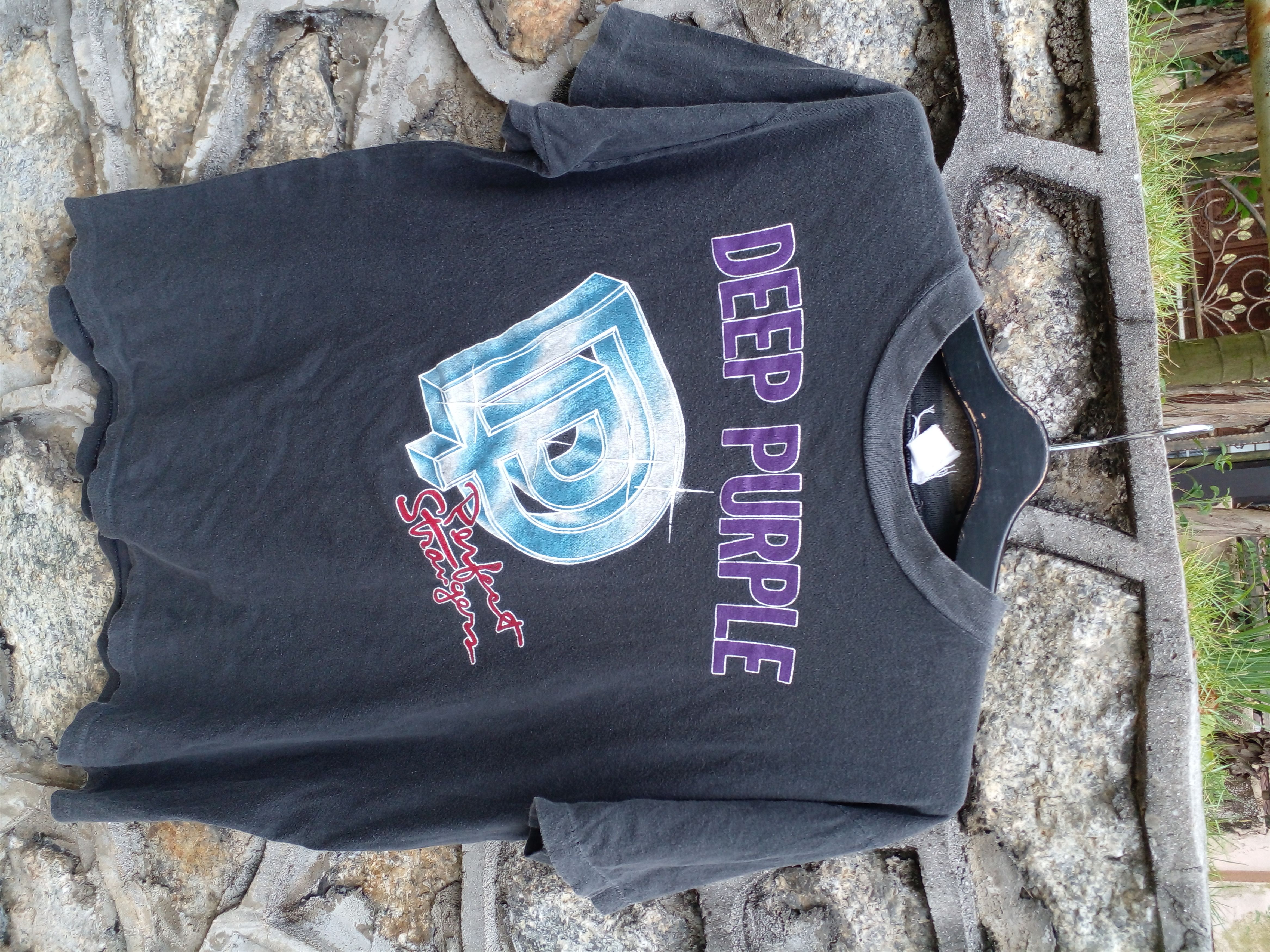 image of Band Tees x Rock T Shirt Vintage 1985 Deep Purple Perfect Stranger Tee in Faded Slate Black (Size M