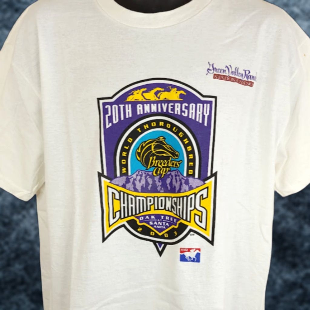 Fruit Of The Loom VINTAGE World Thoroughbred Breeders Cup T Shirt Mens XL White Cotton Y2K Championships Horse Racing Derby 2000s Mens Size US XL / EU 56 / 4 - 1 Thumbnail