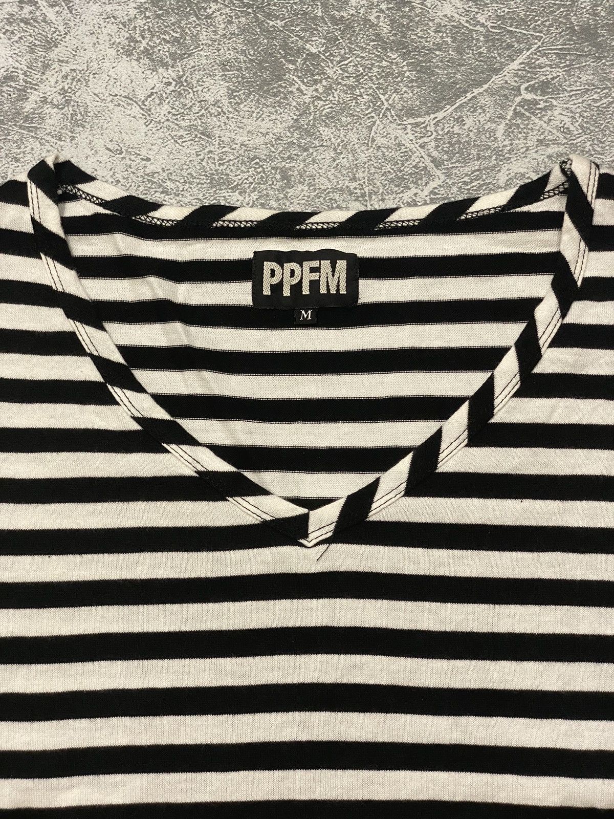 Japanese Brand PPFM Stripe V-Neck Tee Size US S / EU 44-46 / 1 - 2 Thumbnail