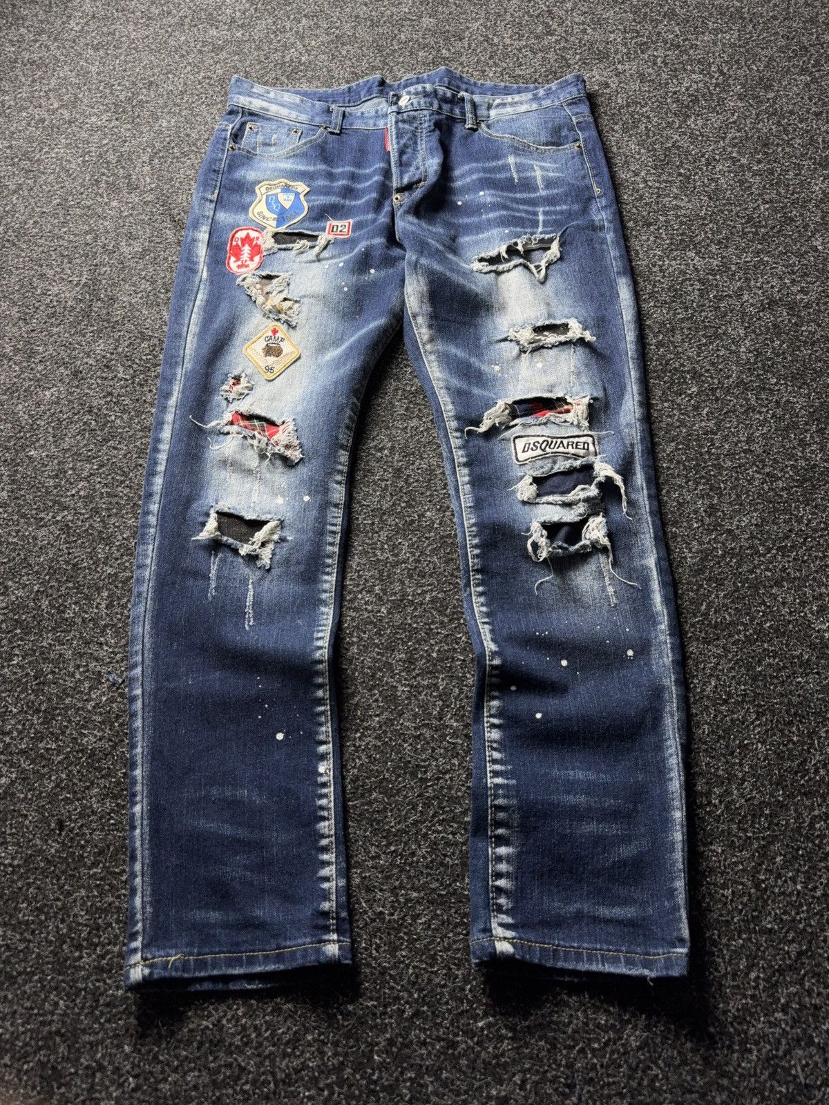 Dsquared2 Retro Y2K 00s Dsquared2 Distressed Patchwork Jeans 54 Italy Size US 36 / EU 52 - 1 Thumbnail