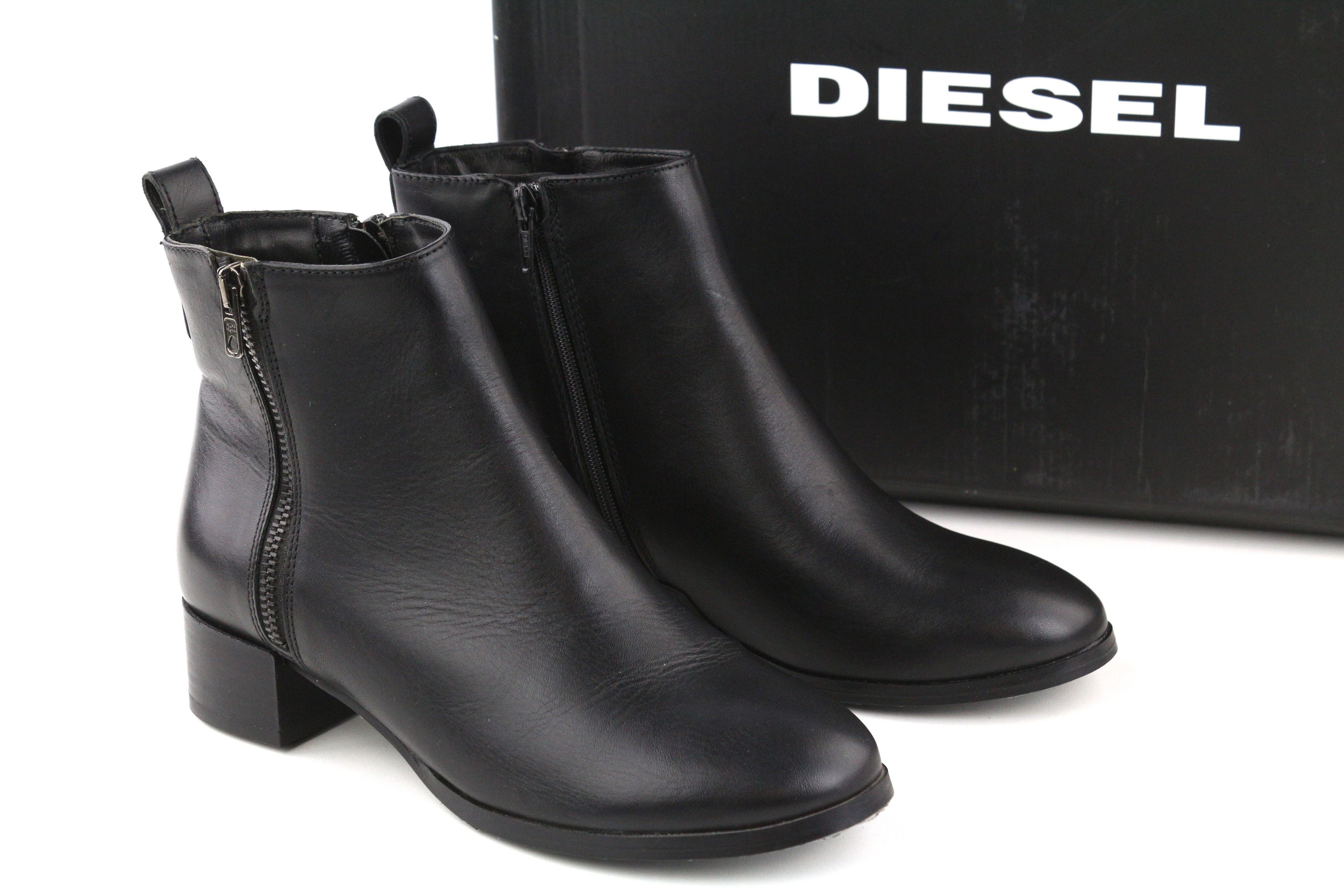 Diesel D-Arlin Eu39 Black Zipped Leather Ankle Heel Shoes Boots 81542, Women's (Size 8.5)