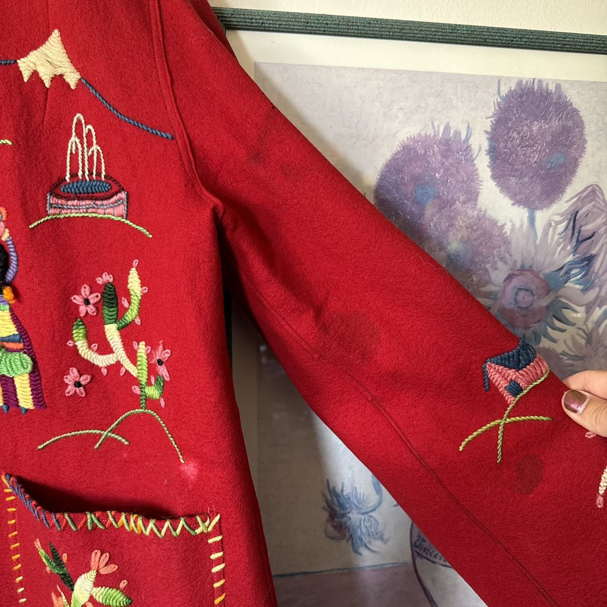 Vintage true vintage 1950s Mexican hand-embroidered souvenir jacket Size US M / EU 48-50 / 2 - 3 Thumbnail