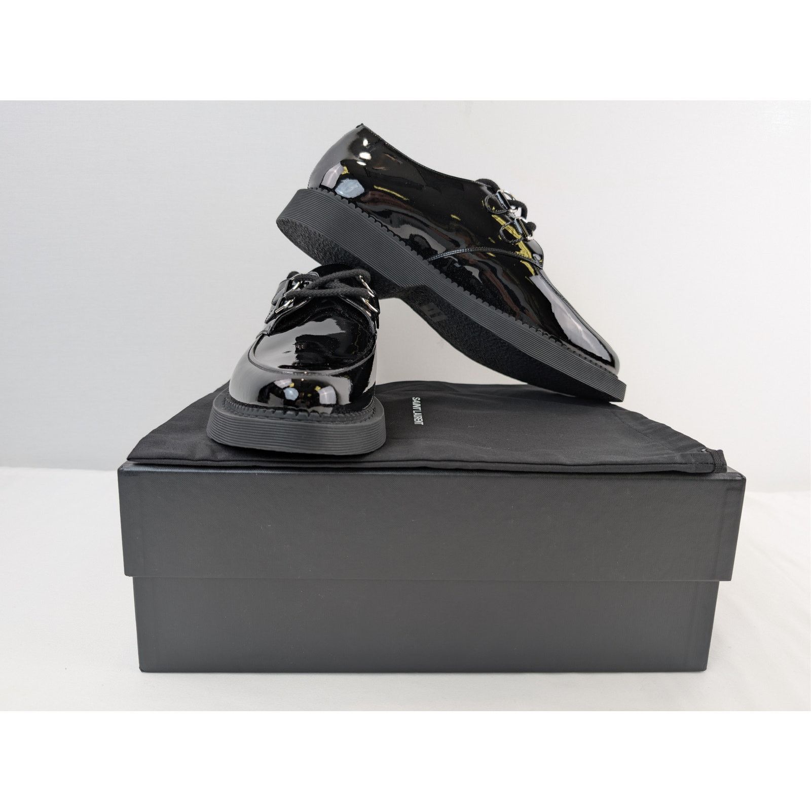 Saint Laurent Paris o1rshd1 Shiny Patent Leather Teddy Derby Shoes Boots Black Size US 12 / EU 45 - 18 Thumbnail