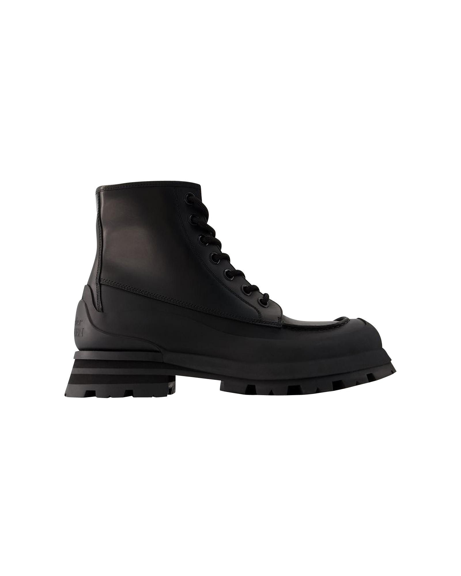 image of Alexander Mcqueen Black Leather Tread Ankle Boots, Men's (Size 9)