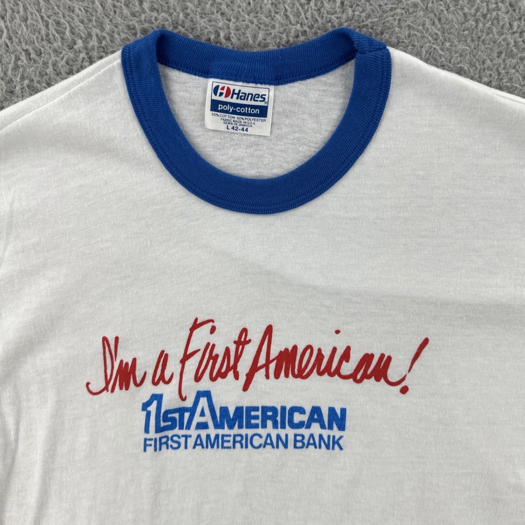 Hanes VINTAGE Hanes 50/50 White Ringer Shirt USA Made Mens L Crew Neck Short Sleeve T-Shirt Size US L / EU 52-54 / 3 - 5 Thumbnail