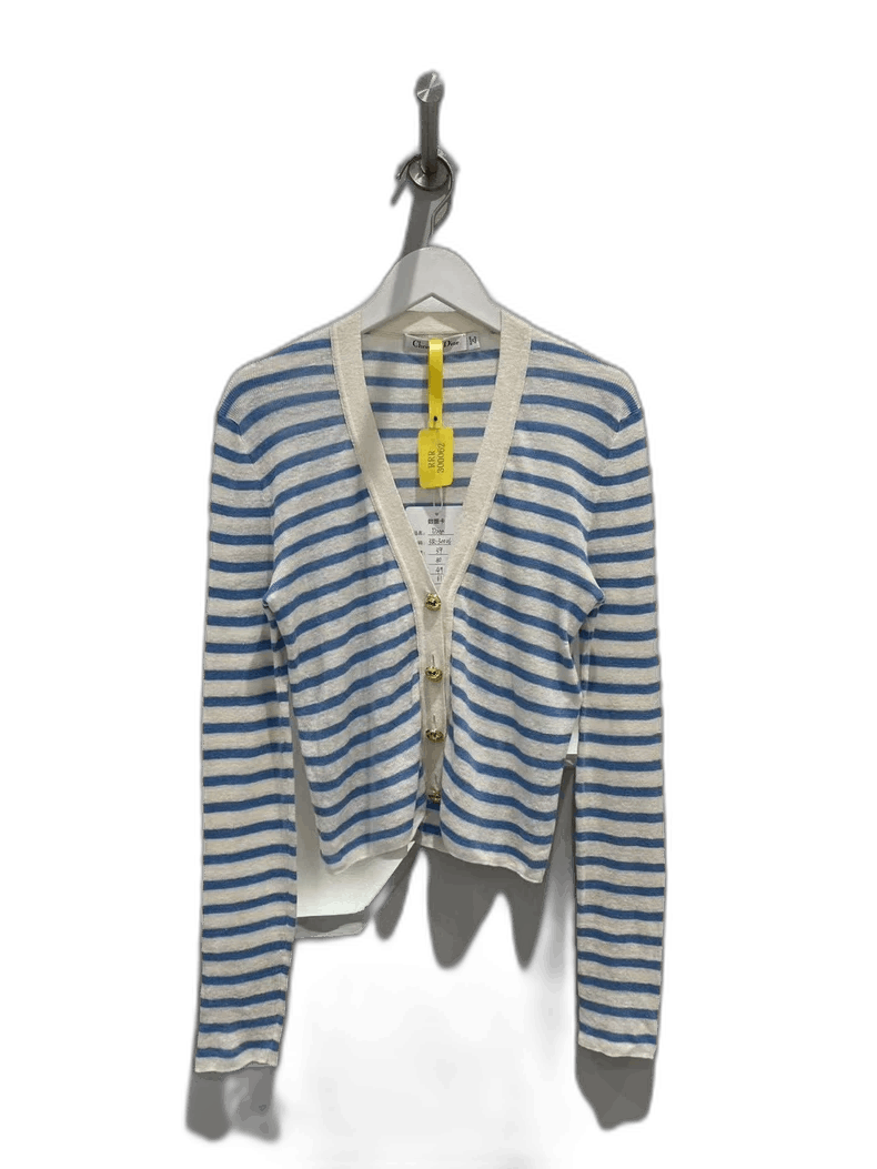 Dior Blue Striped Cardigan with Gold Buttons