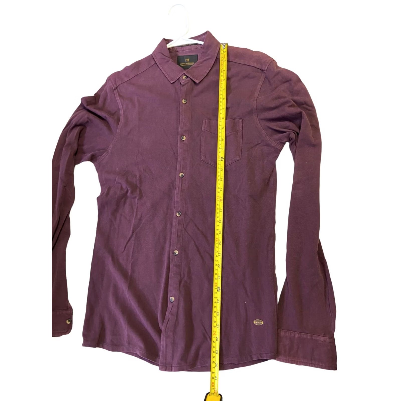 Scotch & Soda Scotch & Soda Mens Button-Up Shirt Maroon Long Sleeve Regular Fit Size M Cotton Solid Casual Shirt Mens Size 40R - 6 Thumbnail