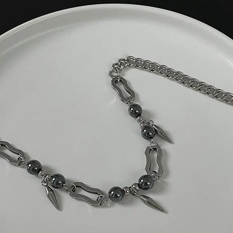Jewelry × Vintage Titanium Steel Rivets Cuban Chain Stitching Necklace Size ONE SIZE - 6 Thumbnail