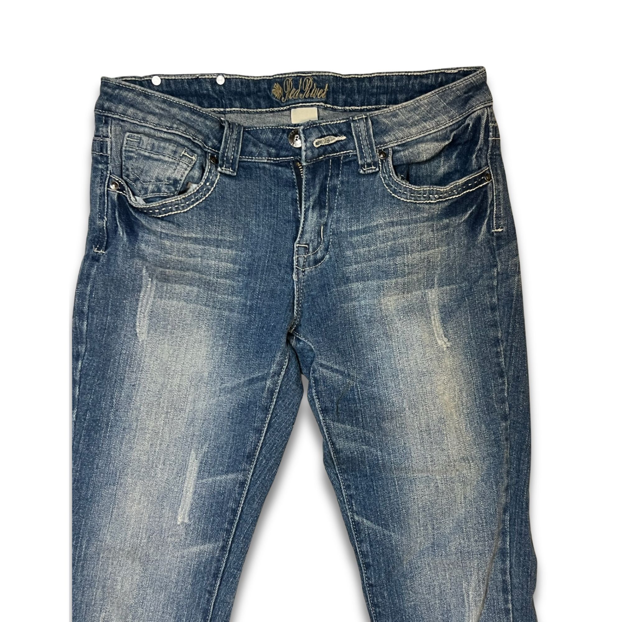 Other Red Rivet Womens Distressed Straight-Leg Jeans Size 7 Blue D Size 31" - 4 Thumbnail