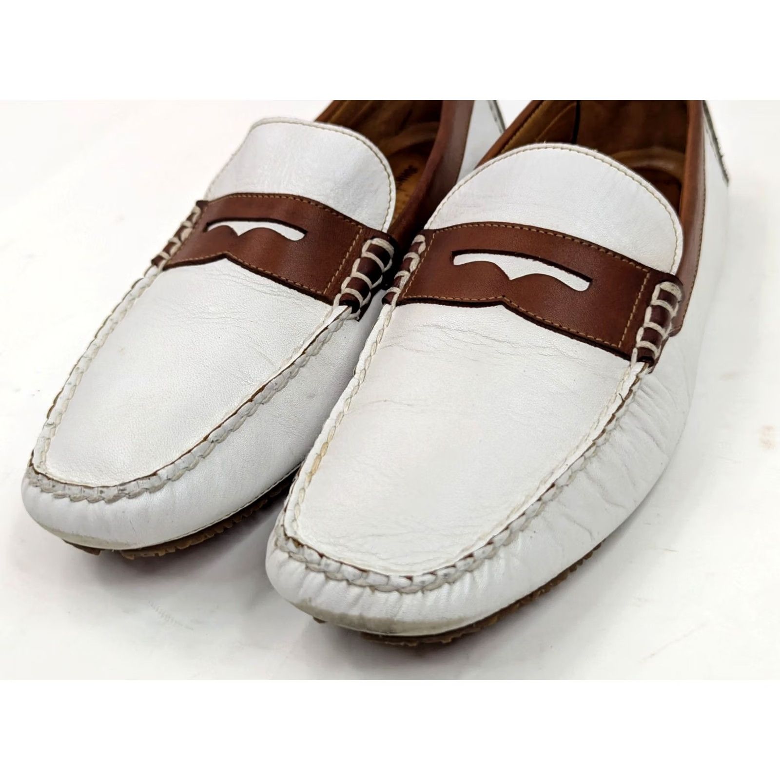 Johnston & Murphy Johnston & Murphy Sheepskin Leather Penny Driving Moc Loafers Men 9M Two-Tone Brown/White Loafers Size US 9 / EU 42 - 6 Thumbnail