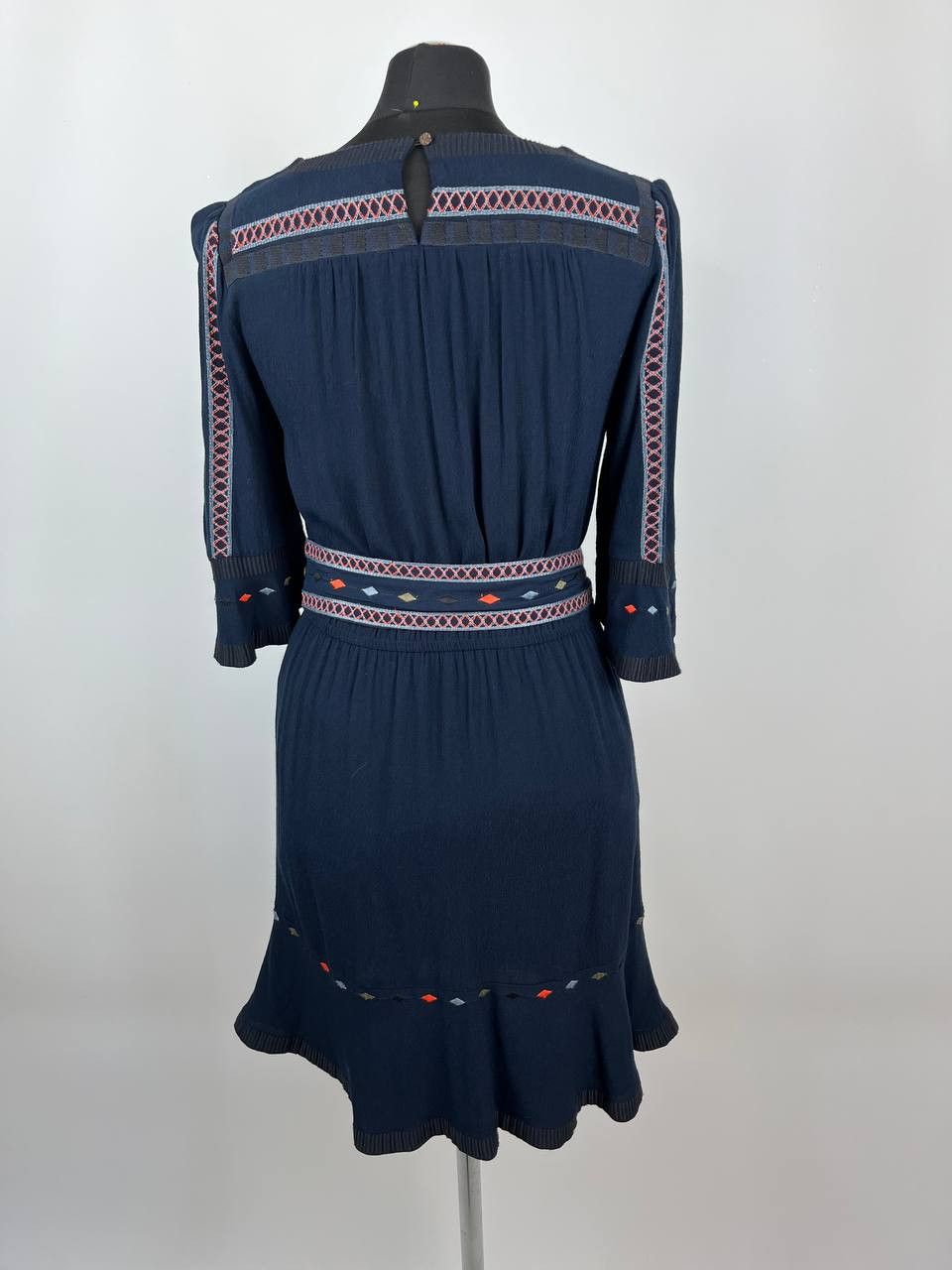 ba&sh Ba&sh Plaza Navy Embroidered Boho Mini Dress with Belt Size S / US 4 / IT 40 - 3 Thumbnail