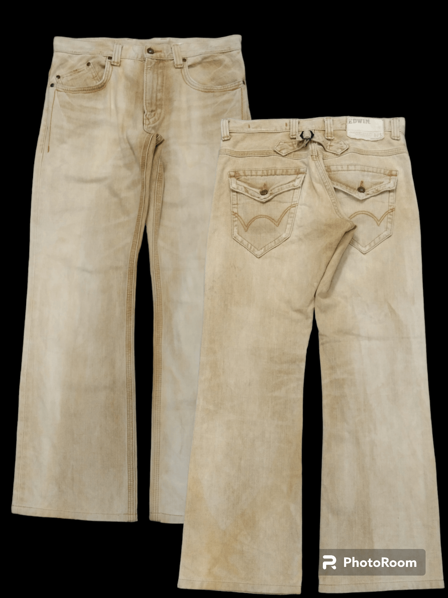 image of Distressed Denim x Hype Flare Sick Washed Edwin Denim Pants in Washed Brown, Men's (Size 32)