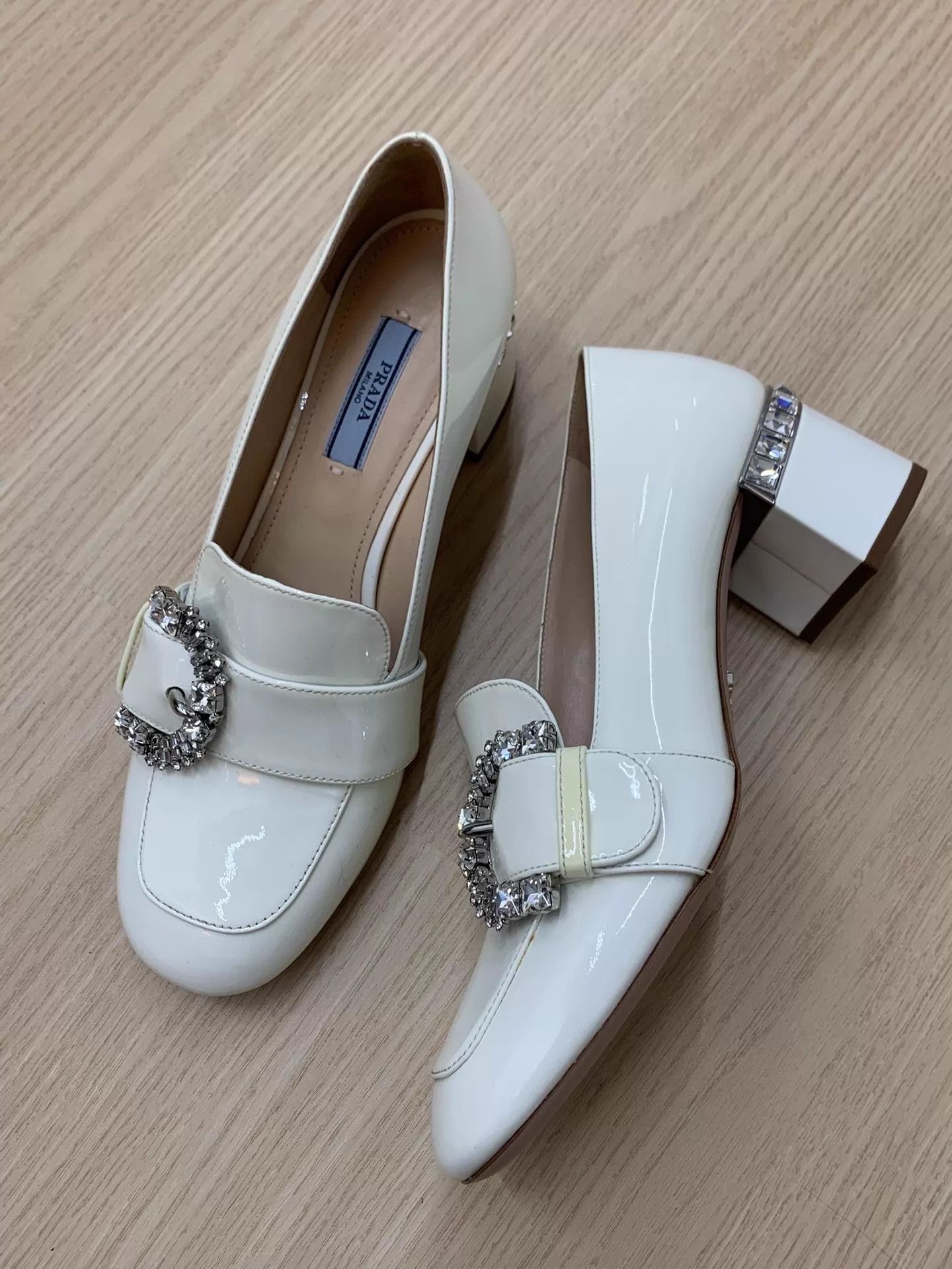 Prada Prada White Crystal Patent Leather Heels 36.5 Unused Size US 6 / IT 36 - 2 Thumbnail