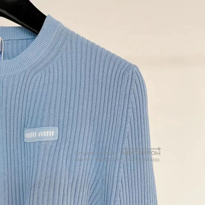 Miu Miu Miu Miu Blue Ribbed Long Sleeve Sweater . Size L / US 10 / IT 46 - 3 Thumbnail