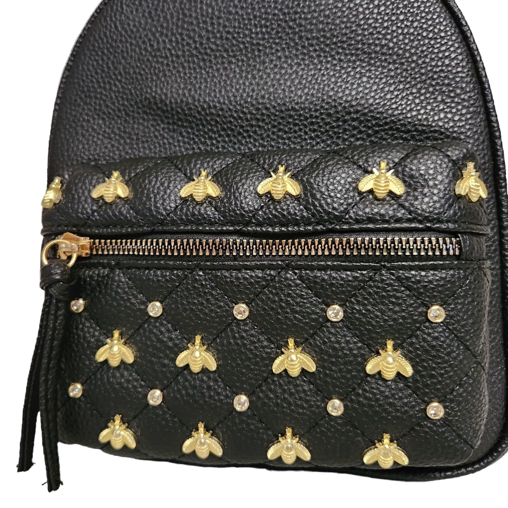 Vintage Underonesky Backpack Mini Women Gold Black Quilted Pebbled Bees Rhinestones Travel Purse Size ONE SIZE - 4 Thumbnail
