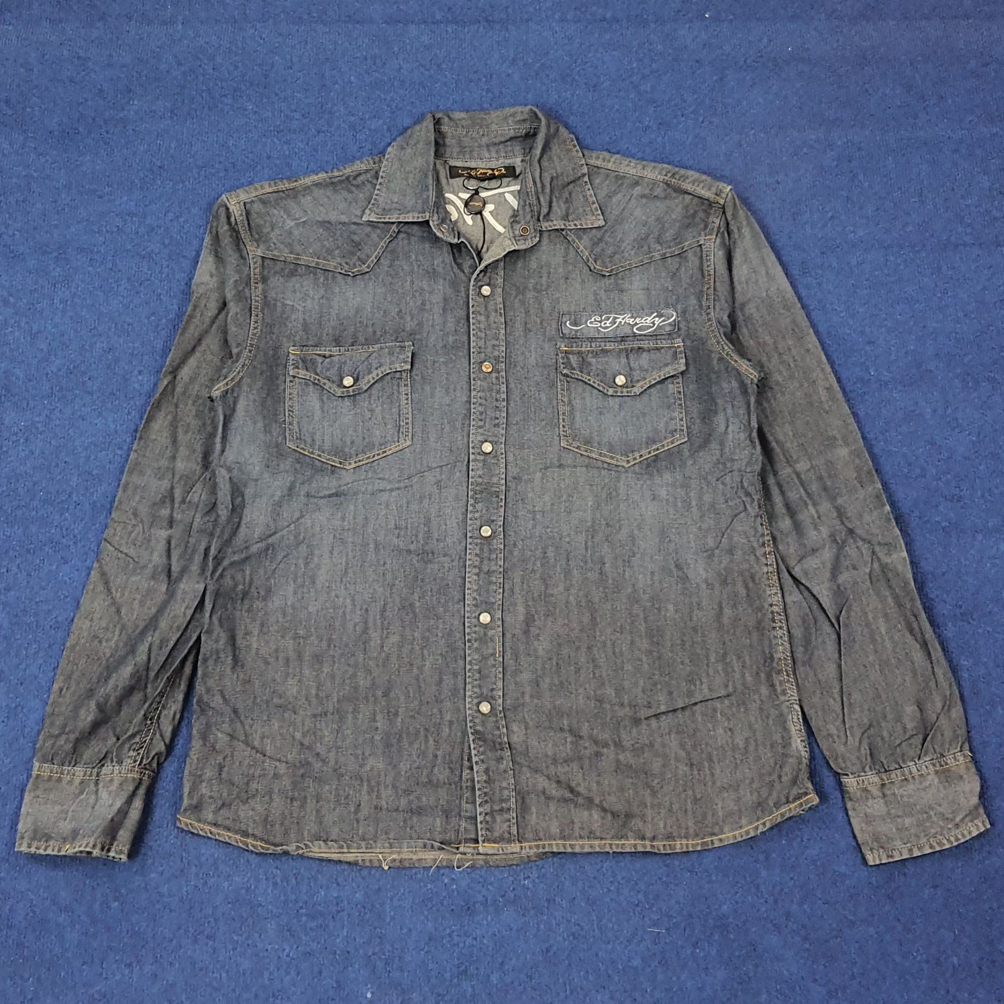 Ed Hardy Vintage Ed Hardy Design Denim Button Up Shirt C239N18 Size US XL / EU 56 / 4 - 6 Thumbnail