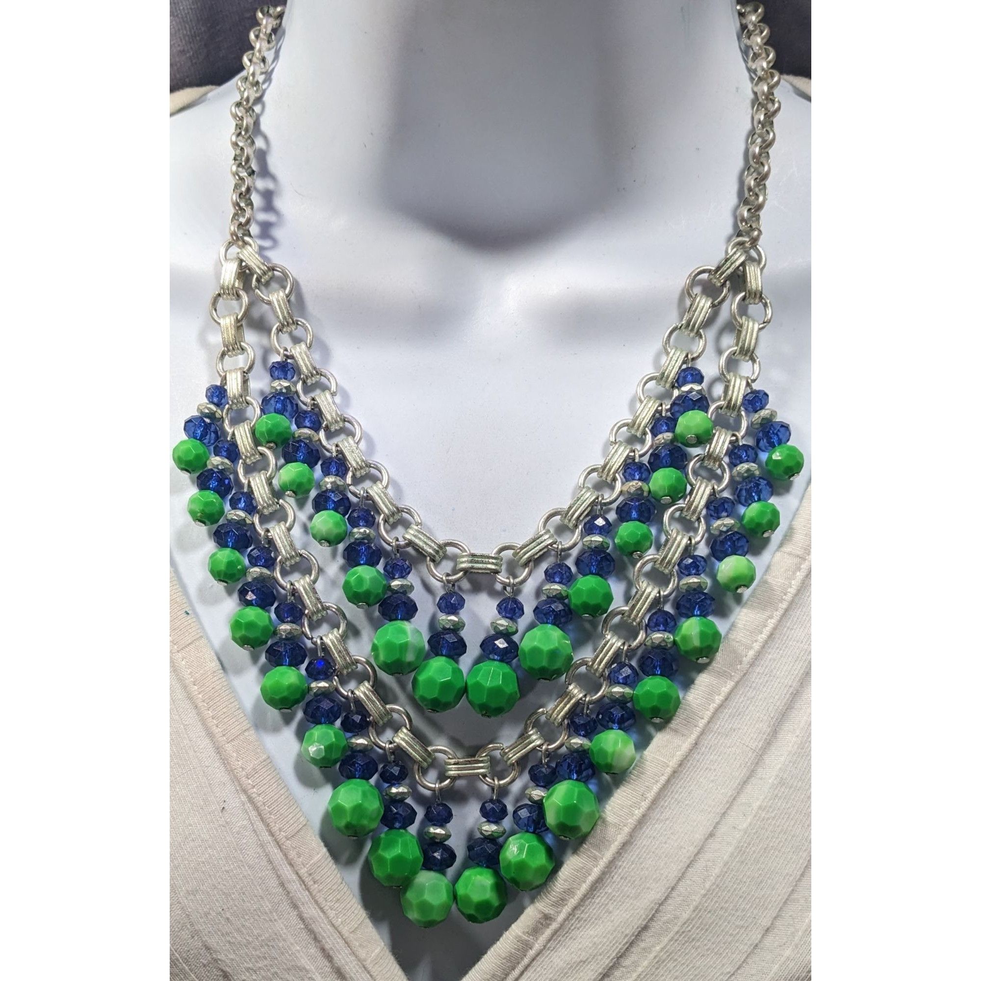 Other Funky Blue And Green Beaded Multilayer Fringe Necklace Size ONE SIZE - 4 Thumbnail