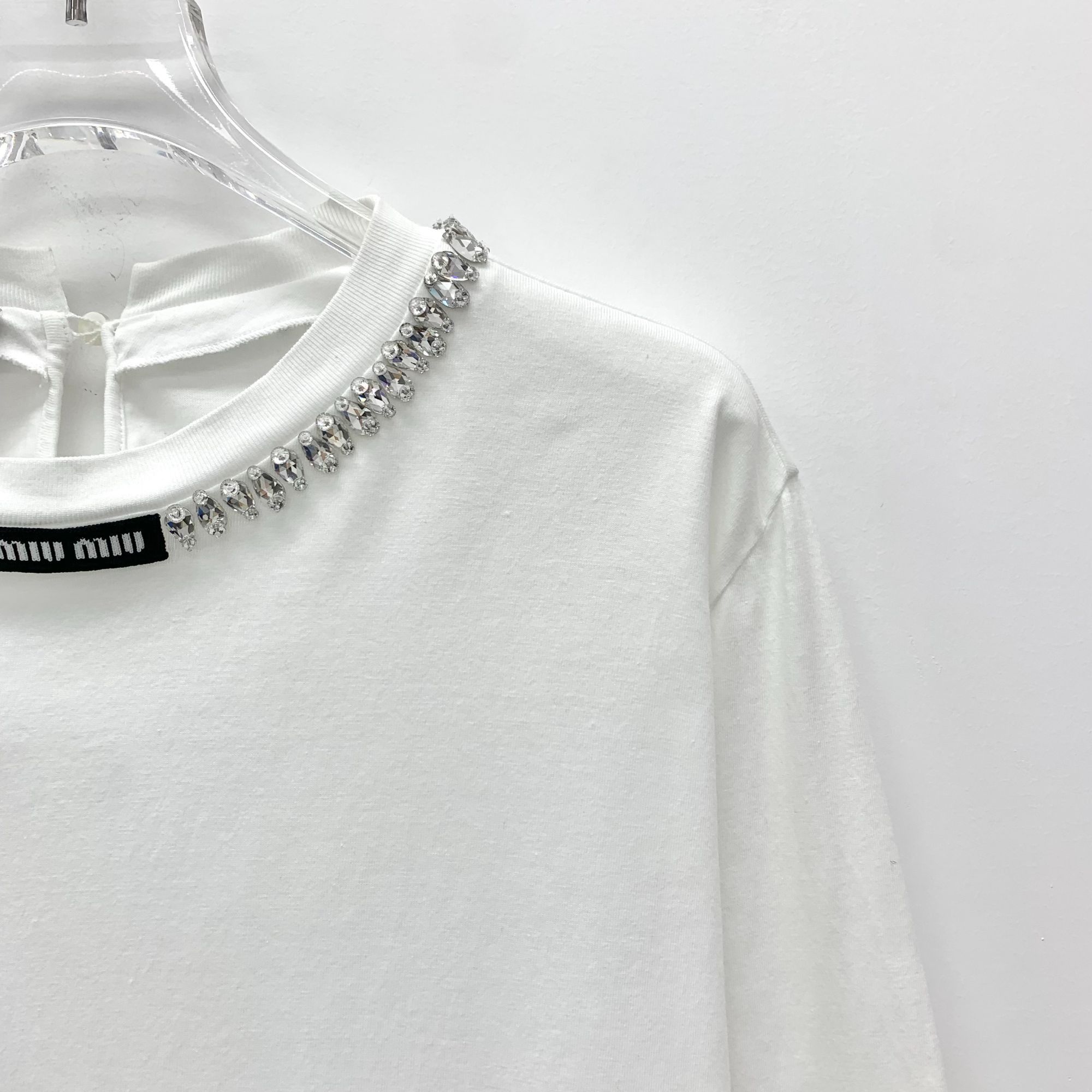 Miu Miu Miu Miu 2022 White Logo Rhinestone Cotton Top (Size M) Size M / US 6-8 / IT 42-44 - 7 Thumbnail