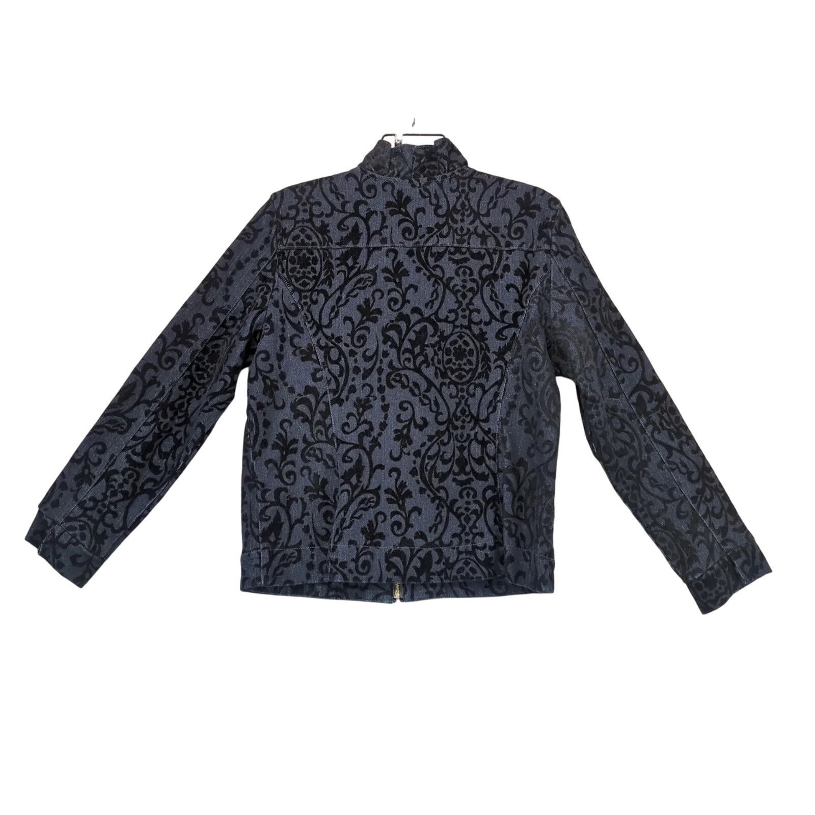 Other Tantrums Navy Denim Velour Flocked Full Zip Jacket Women's L Size L / US 10 / IT 46 - 3 Thumbnail