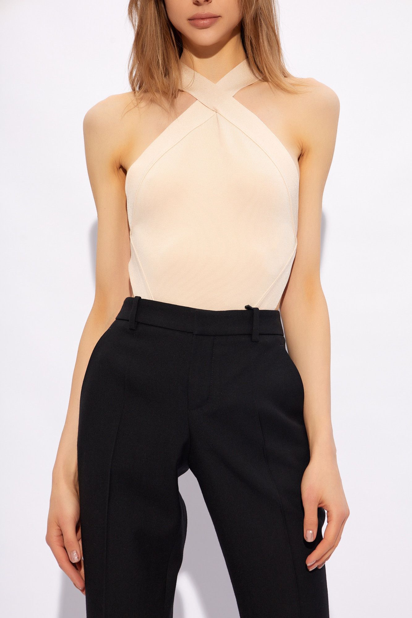 Saint Laurent Paris o1s1wg110625 765457 Backless Bodysuit in Knit in Beige Size L / US 10 / IT 46 - 3 Thumbnail