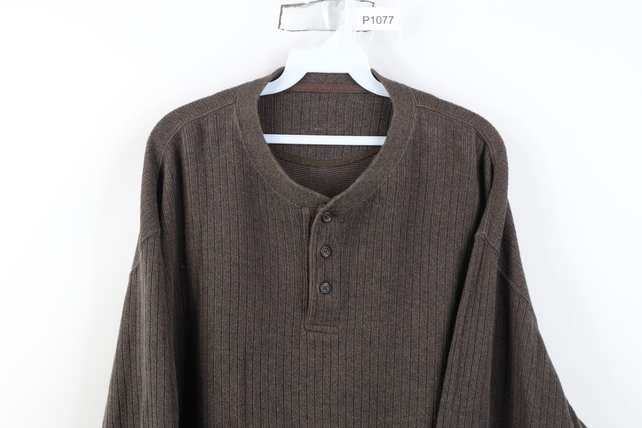Vintage Vintage 90s Streetwear Ribbed Knit Henley T-Shirt Brown Size US XXL / EU 58 / 5 - 2 Thumbnail