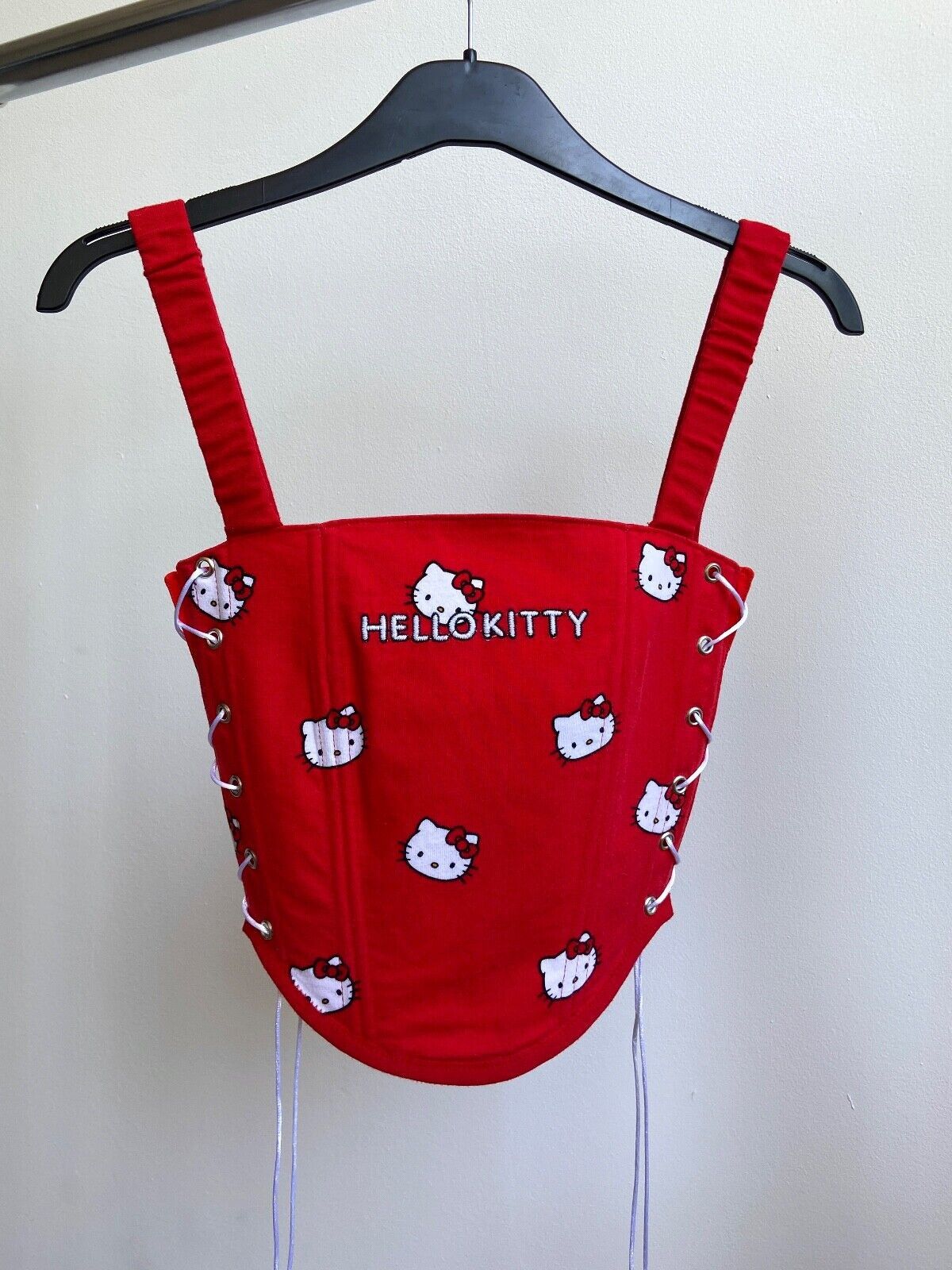 Handmade Handmade Hello Kitty Red Icon Women's Tank Crop Top Corset Size S / US 4 / IT 40 - 5 Thumbnail