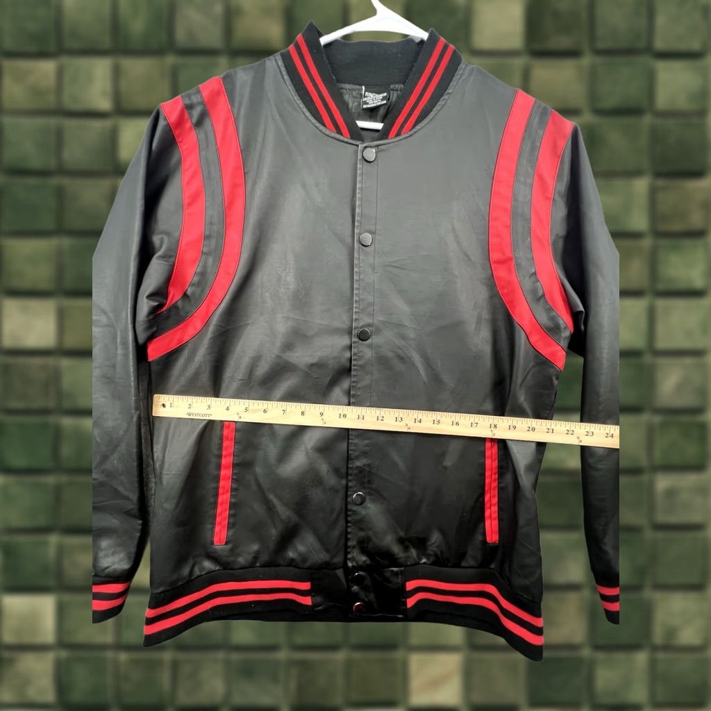 Ring Of Fire Ring Of Fire Jacket Men XL Black Faux Leather Varsity Snap Red Stripes 80s 90s Size US XL / EU 56 / 4 - 1 Thumbnail