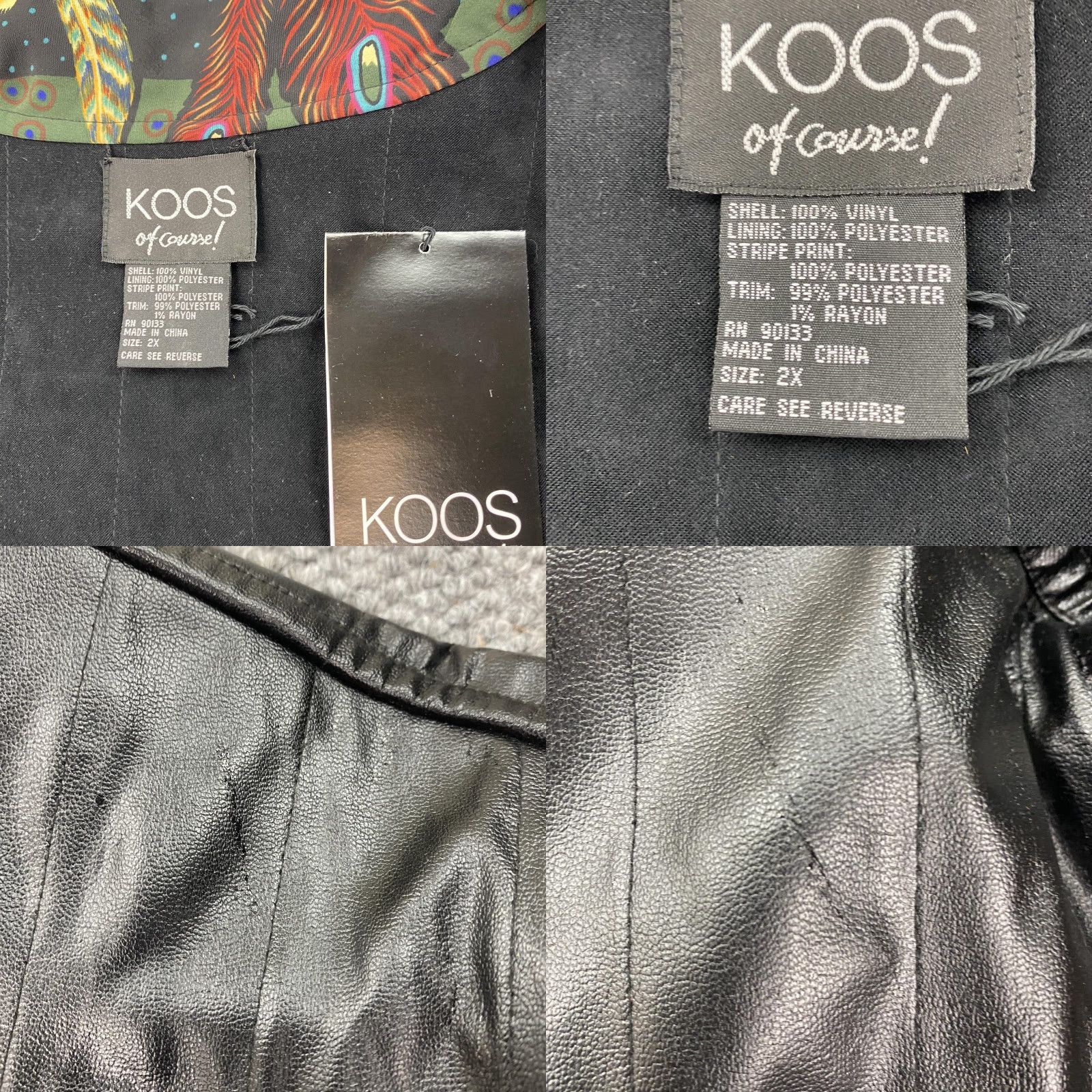 Vintage KOOS of Course Coat Womens 2X Black Faux Leather Vinyl Mandarin Collar Lined Size XXL / US 16-18 / IT 52-54 - 8 Thumbnail