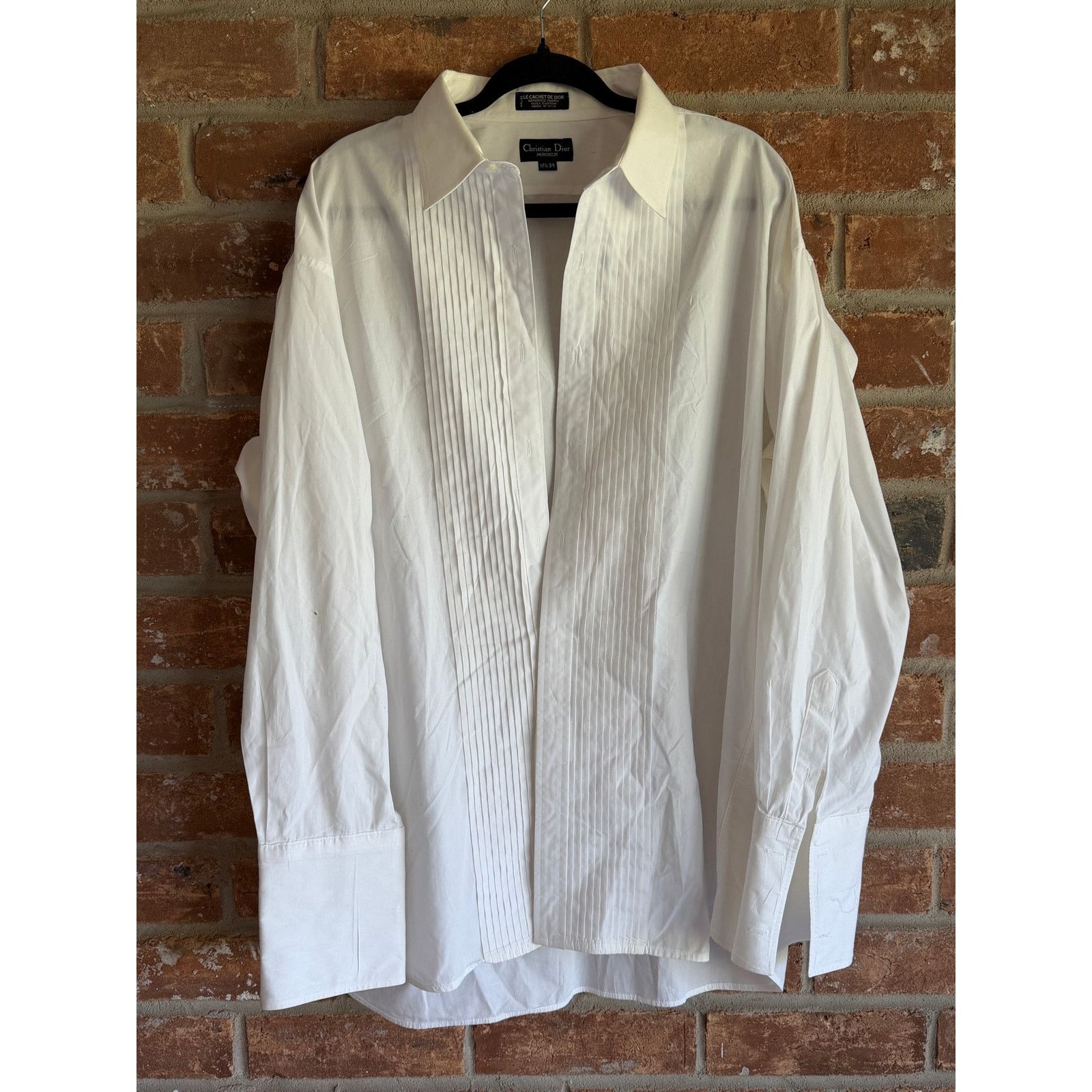 Vintage Christian Dior Monsieur White Pleated Dress Shirt