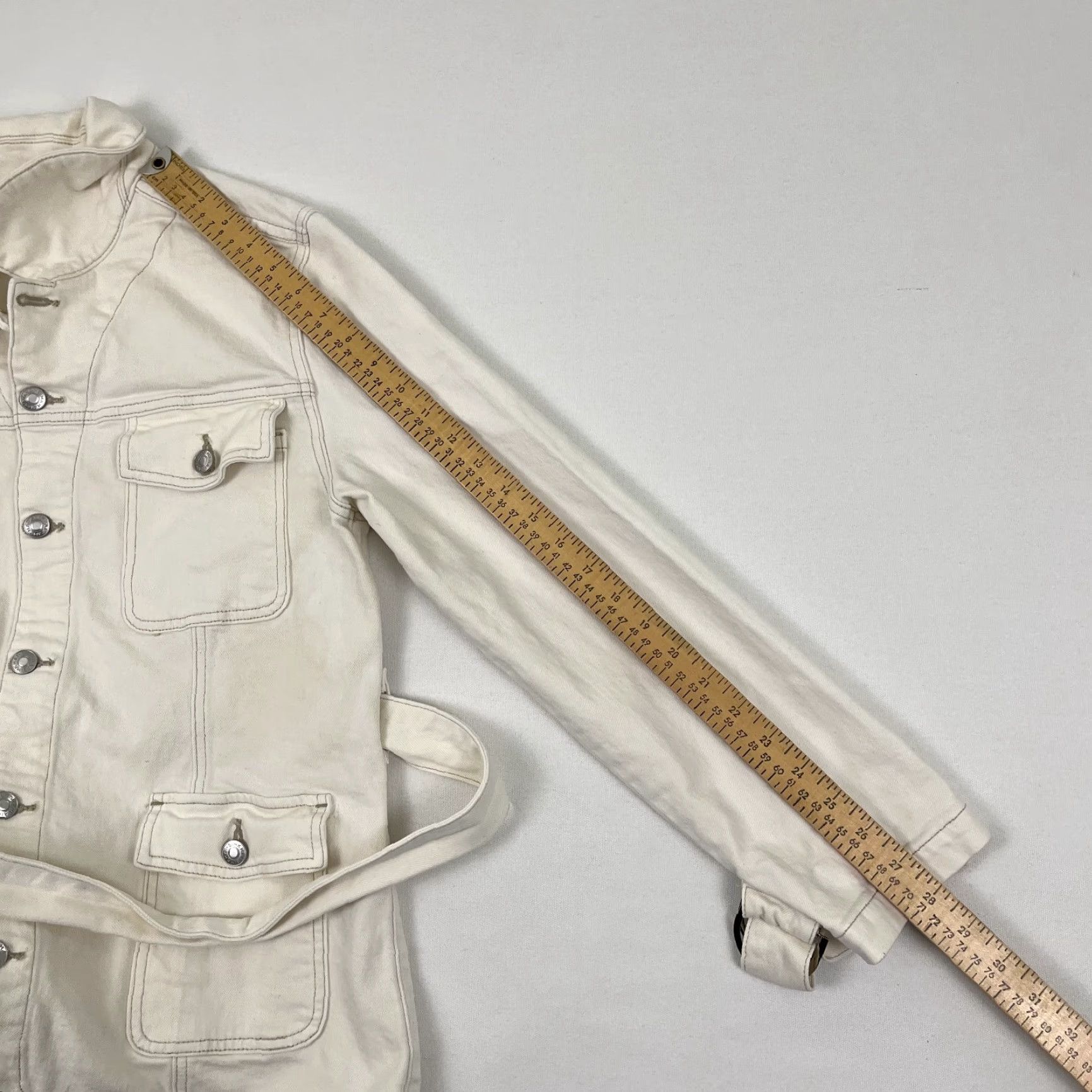 Vintage Simkhai Jacket Womens Large White Denim Belted Cargo Utility Cotton Classic Outdoor Size L / US 10 / IT 46 - 6 Thumbnail