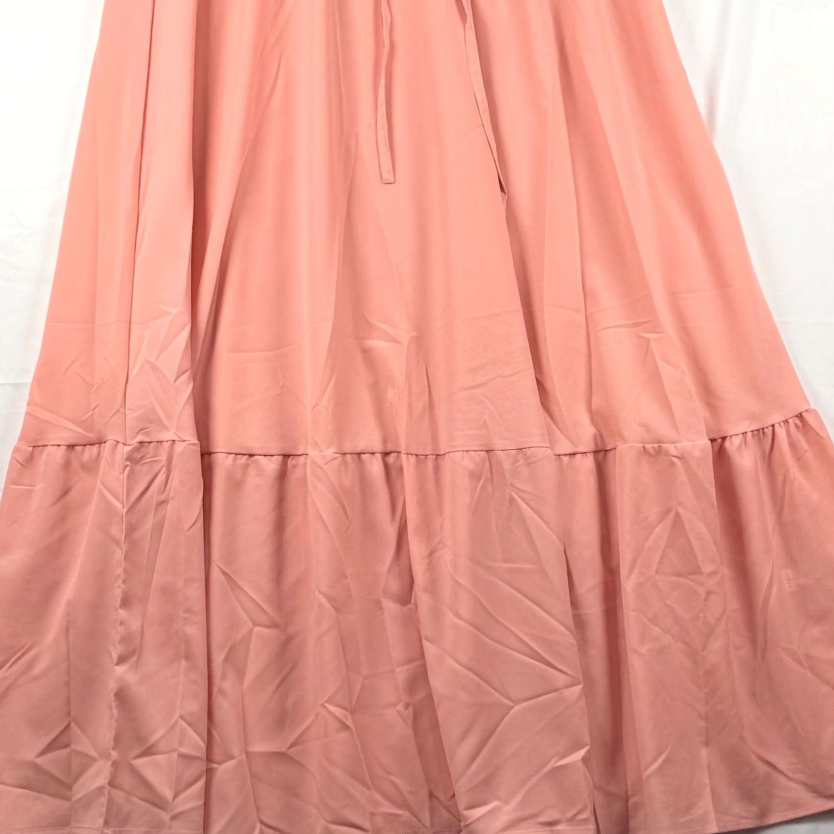 Vintage VINTAGE? No. Dreamy Pastel Peach Boho Tiered Maxi Skirt Elastic Waist High Waisted XL Cottage Size 40" / US 18 - 3 Thumbnail