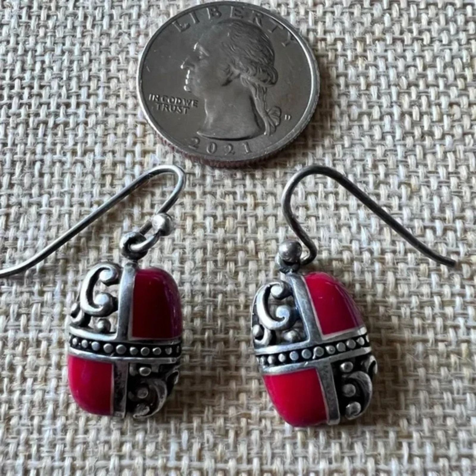 Other .925 CSX Sterling and Coral Fish Hook Earrings Dangle Drop Size ONE SIZE - 5 Thumbnail