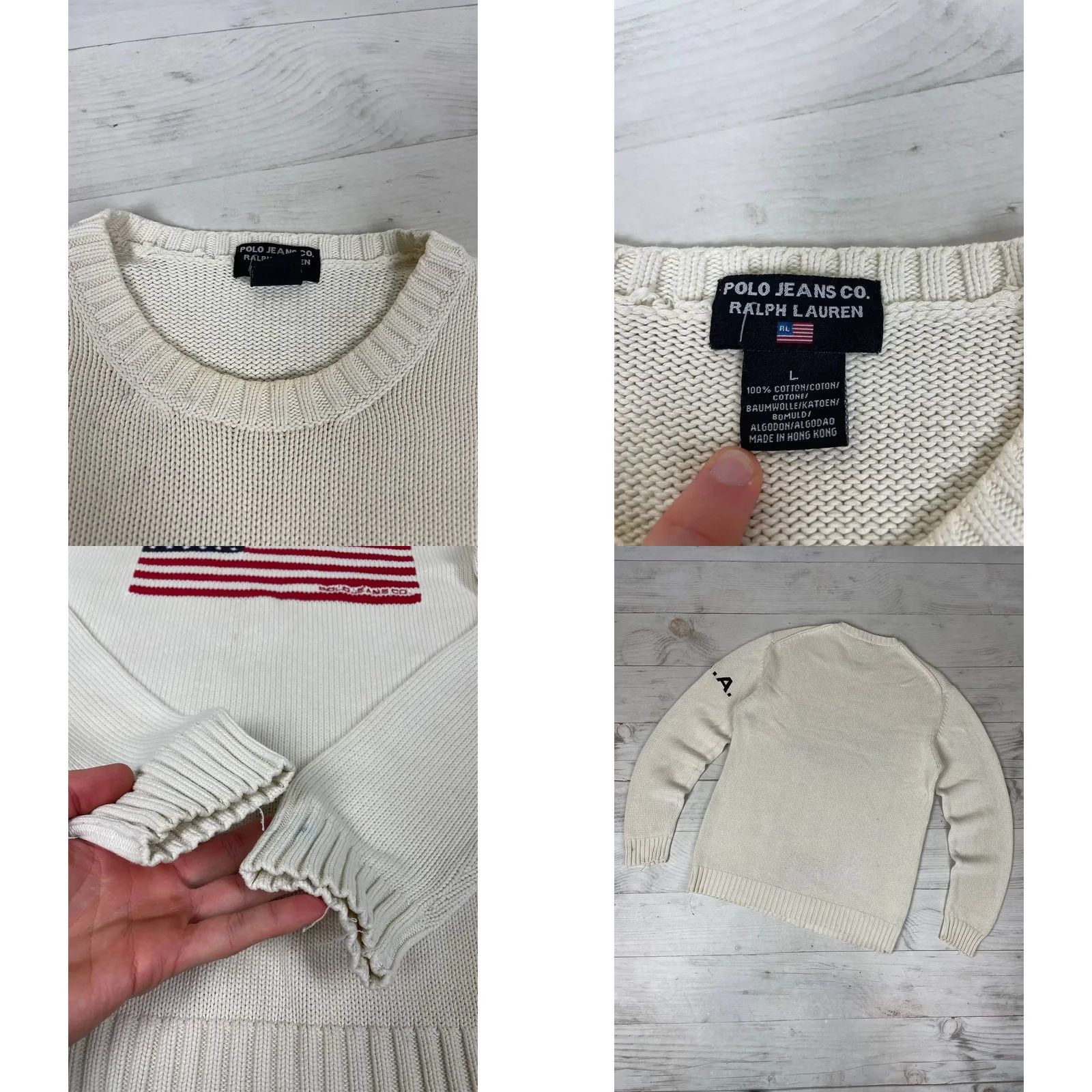 Polo Ralph Lauren VINTAGE Polo Jeans Co Ralph Lauren Sweater Men White Size L USA Flag Logo Size US L / EU 52-54 / 3 - 9 Thumbnail