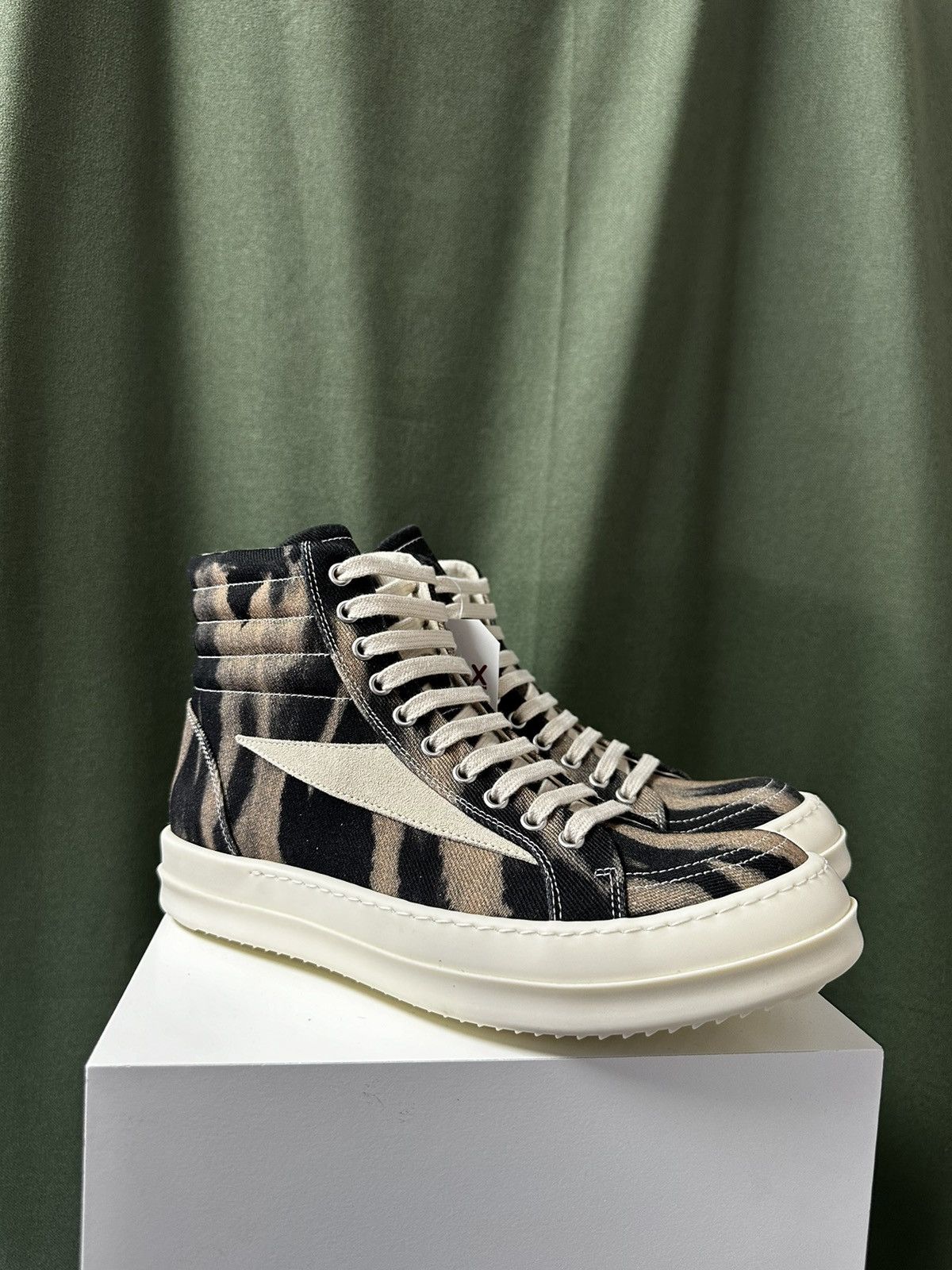 DRKSHDW RICK OWENS Vintage Denim and Suede High-Top Sneakers