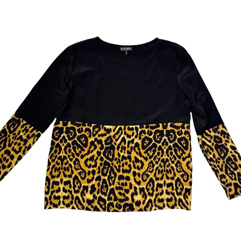 INTERMIX INTERMIX 100% Silk Black Animal Cheetah Print Long Sleeve S Size S / US 4 / IT 40 - 6 Thumbnail