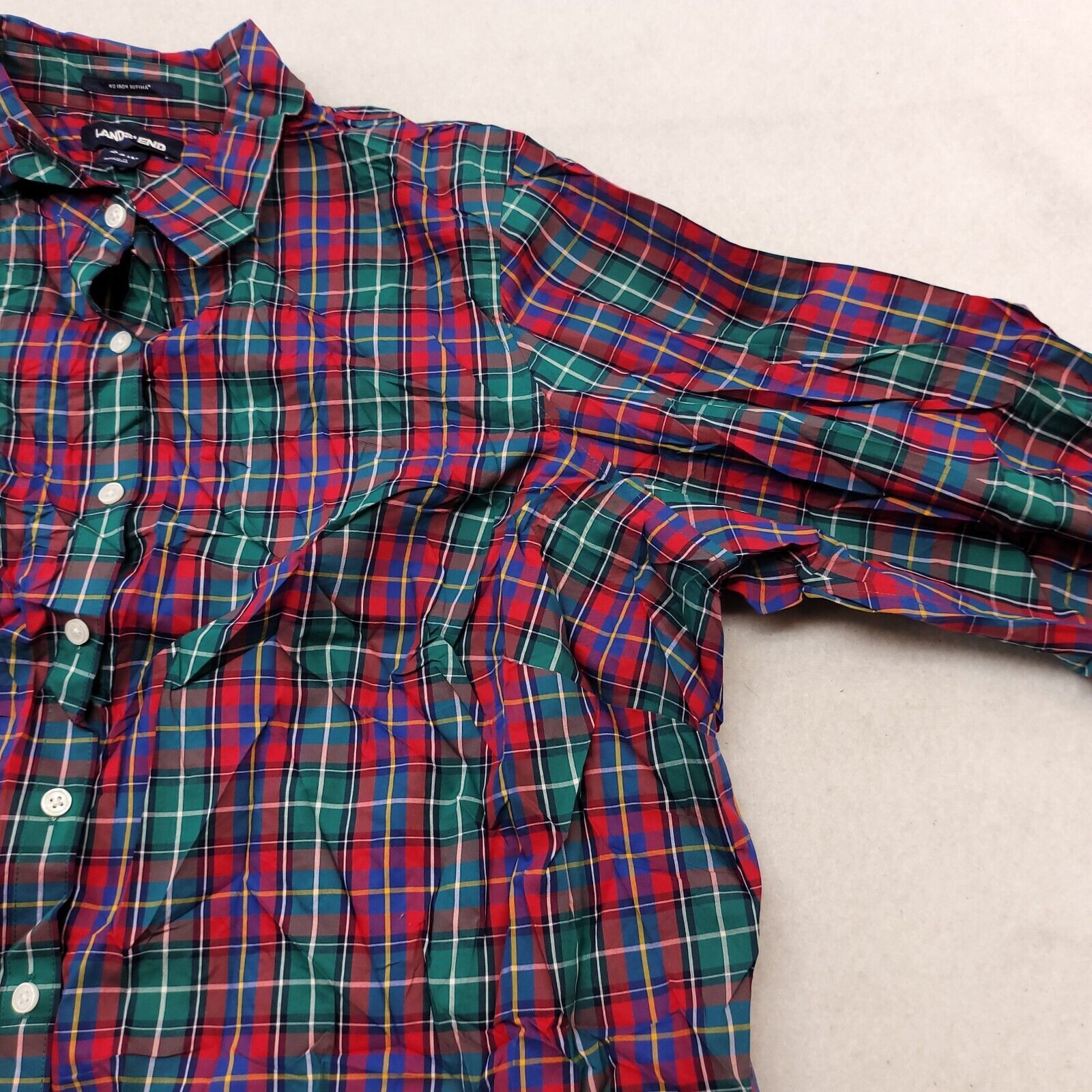 Lands' End Lands End Casual Button Up Shirt Men Size 24W Green Red Blue Size US M / EU 48-50 / 2 - 5 Thumbnail