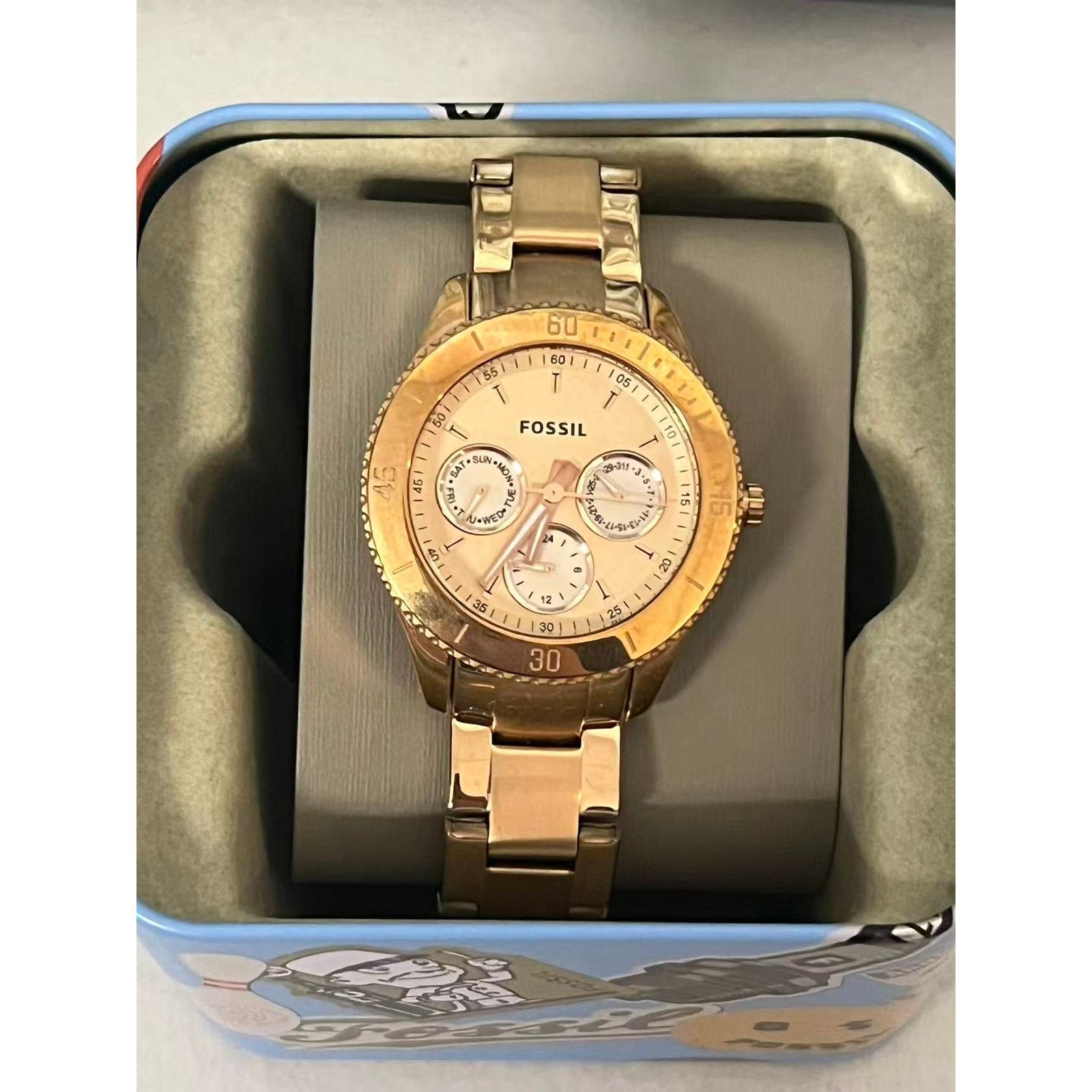 Fossil Women\'s Eevie BQ3781 Gold Tone Watch, Crystal Bezel Skeleton White Fossil Fossil Women main image 4