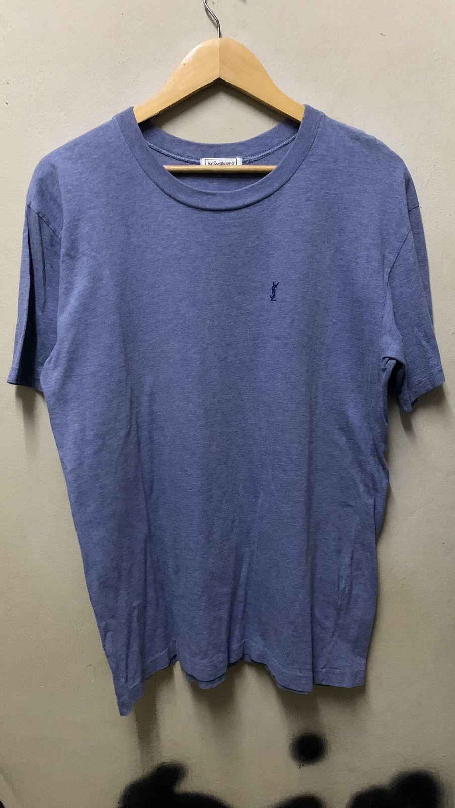 Vintage 90's Yves Saint Laurent Men's Blue T-shirt