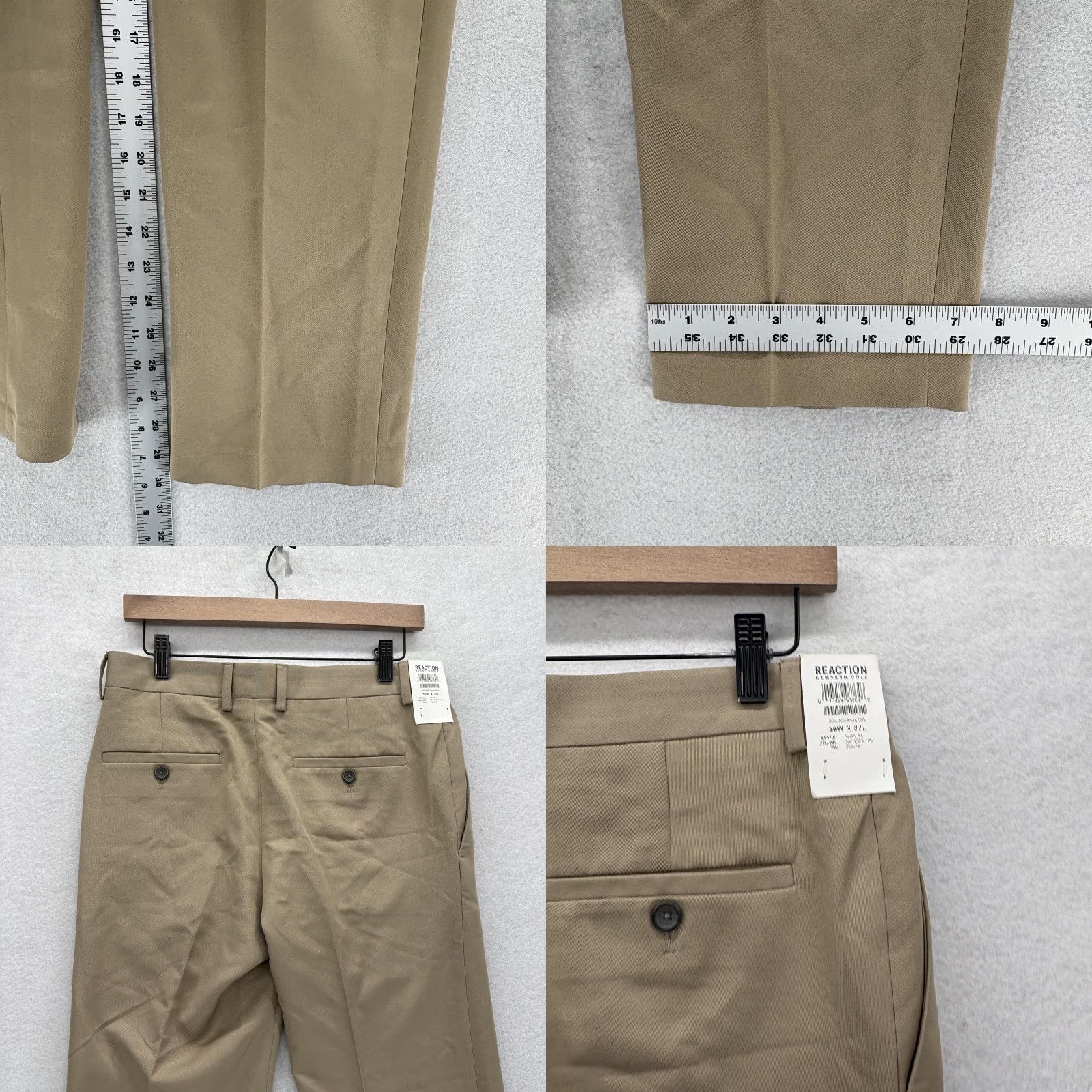 Vintage Kenneth Cole Reaction Dress Pants Mens 30x30 Beige Slim Fit Stretch NWT Business Casual Flat Front Zip Pockets Mens Size US 30 / EU 46 - 8 Thumbnail