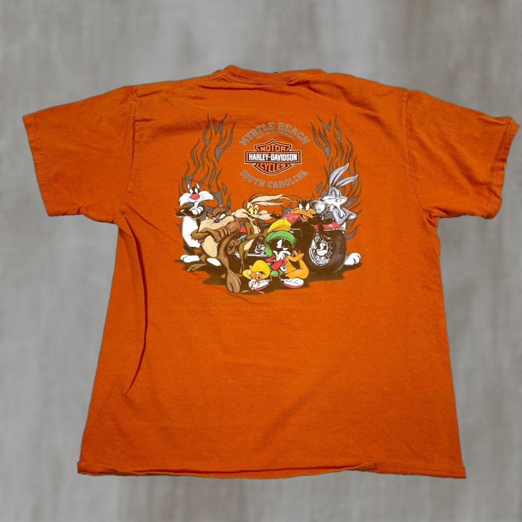 Harley Davidson Harley-Davidson Shirt Men Medium Orange Looney Tunes Vintage Iron Coyote Flames Graphic Print Short Sleeve Crew Neck T-Shirt Size US M / EU 48-50 / 2 - 1 Thumbnail