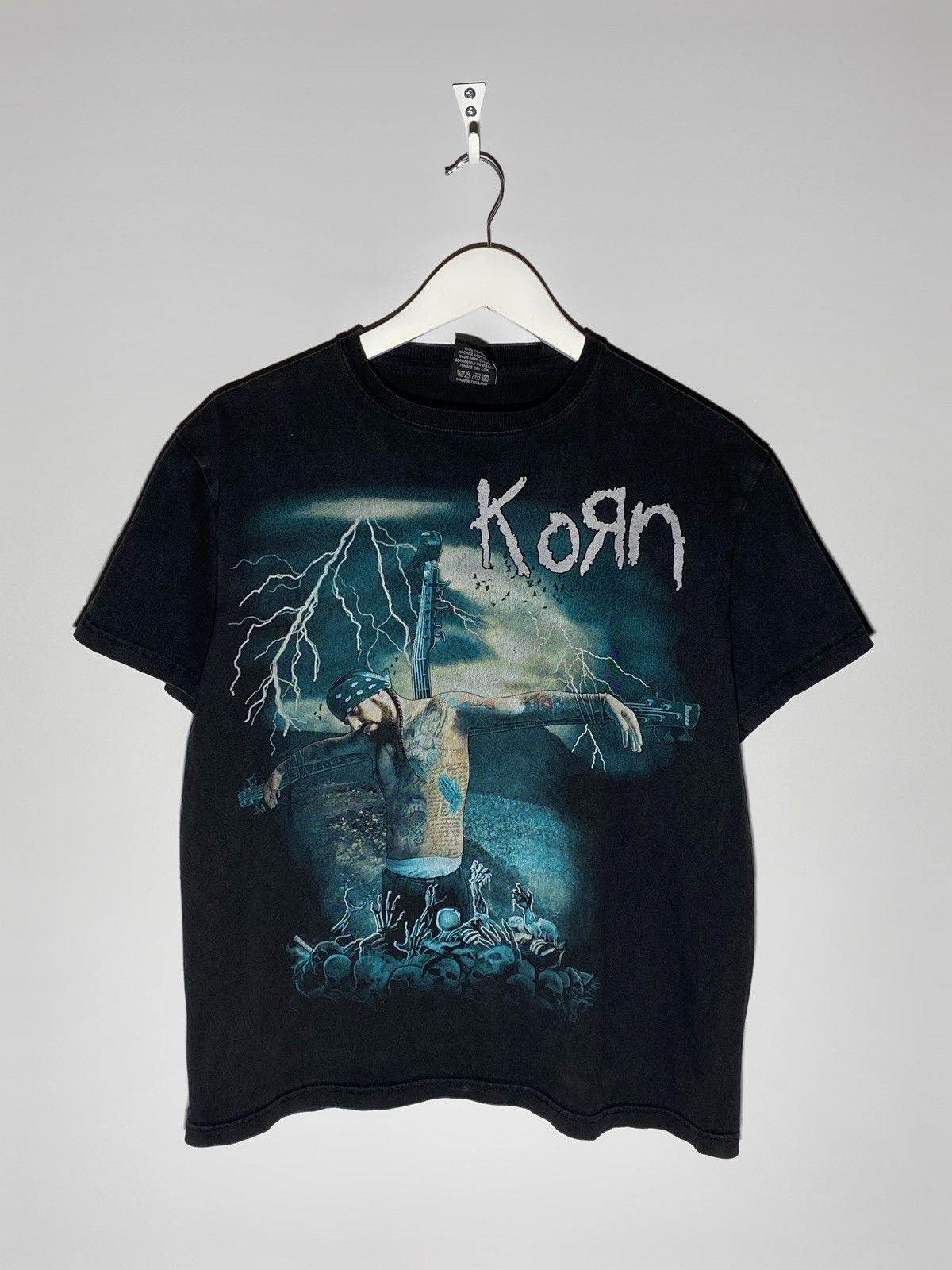 Vintage 00s Korn Rock Band Graphic Print Black T-shirt