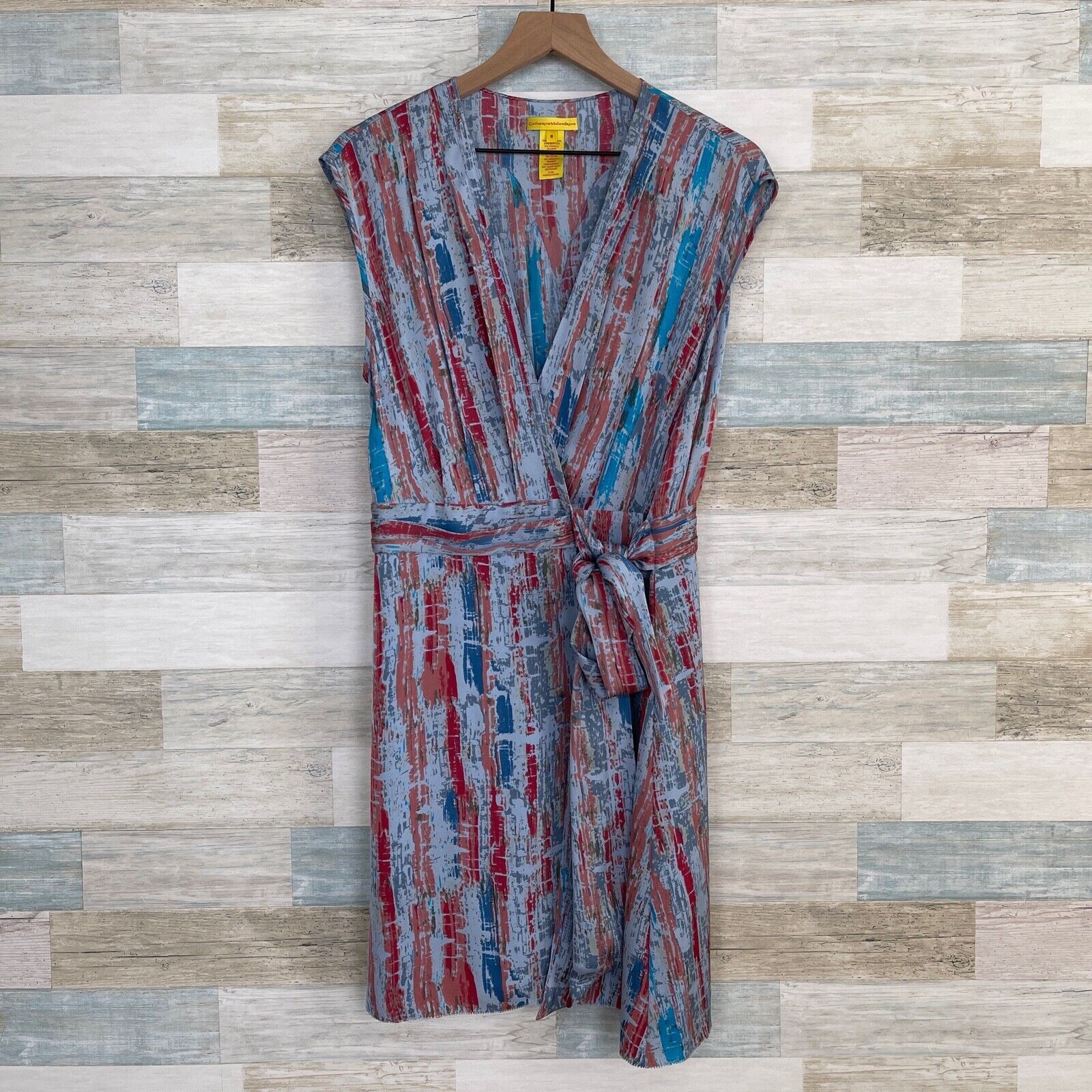Other Catherine Malandrino Silk Tie Wrap Dress Blue Print Pleat 10 Size L / US 10 / IT 46 - 1 Thumbnail