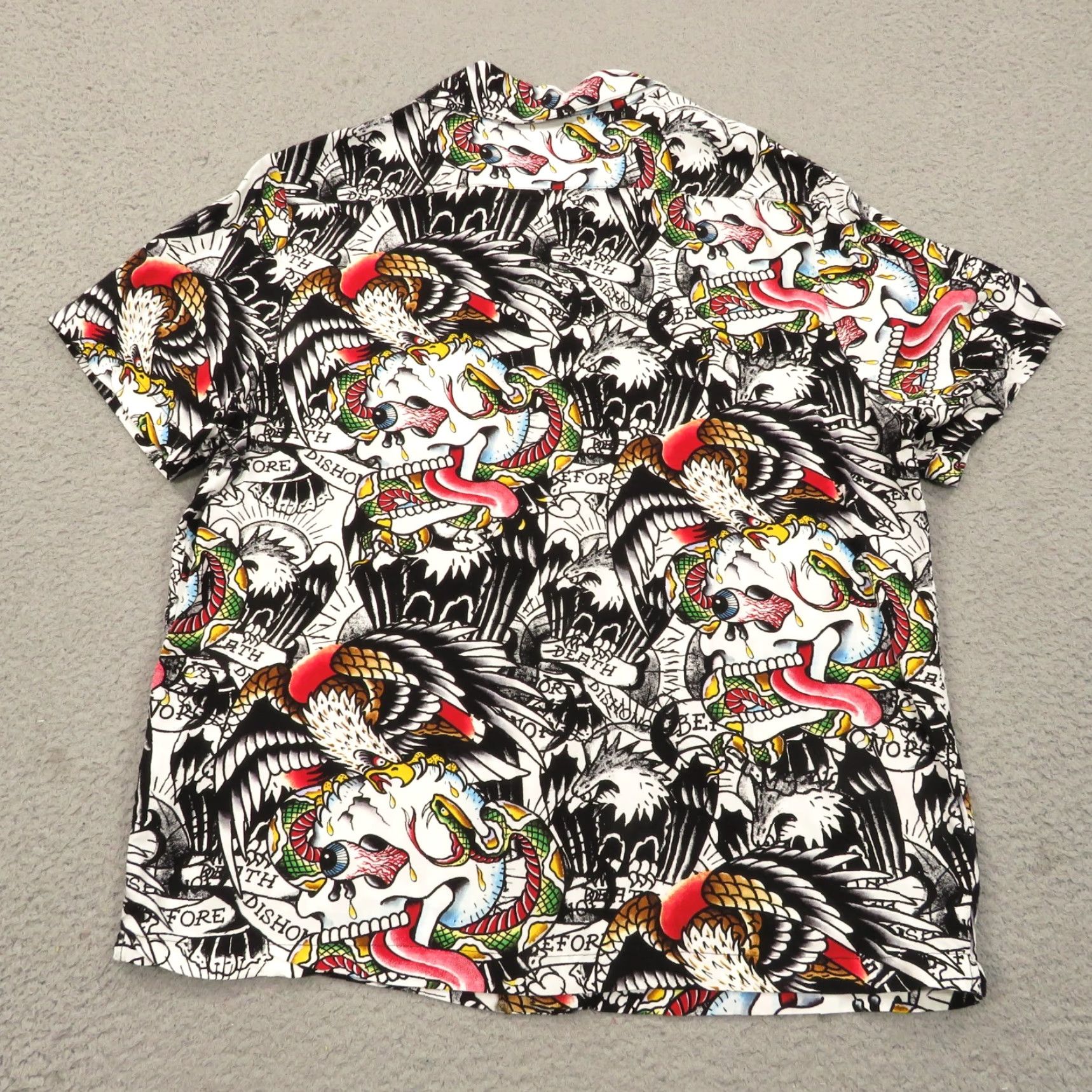 Ed Hardy Ed Hardy Shirt Mens Large Visocse Loop Collar Camp AOP Y2K Skull Punk Tattoo SS Shirt Mens L White Cotton Button-Up Collared Button Size US L / EU 52-54 / 3 - 6 Thumbnail