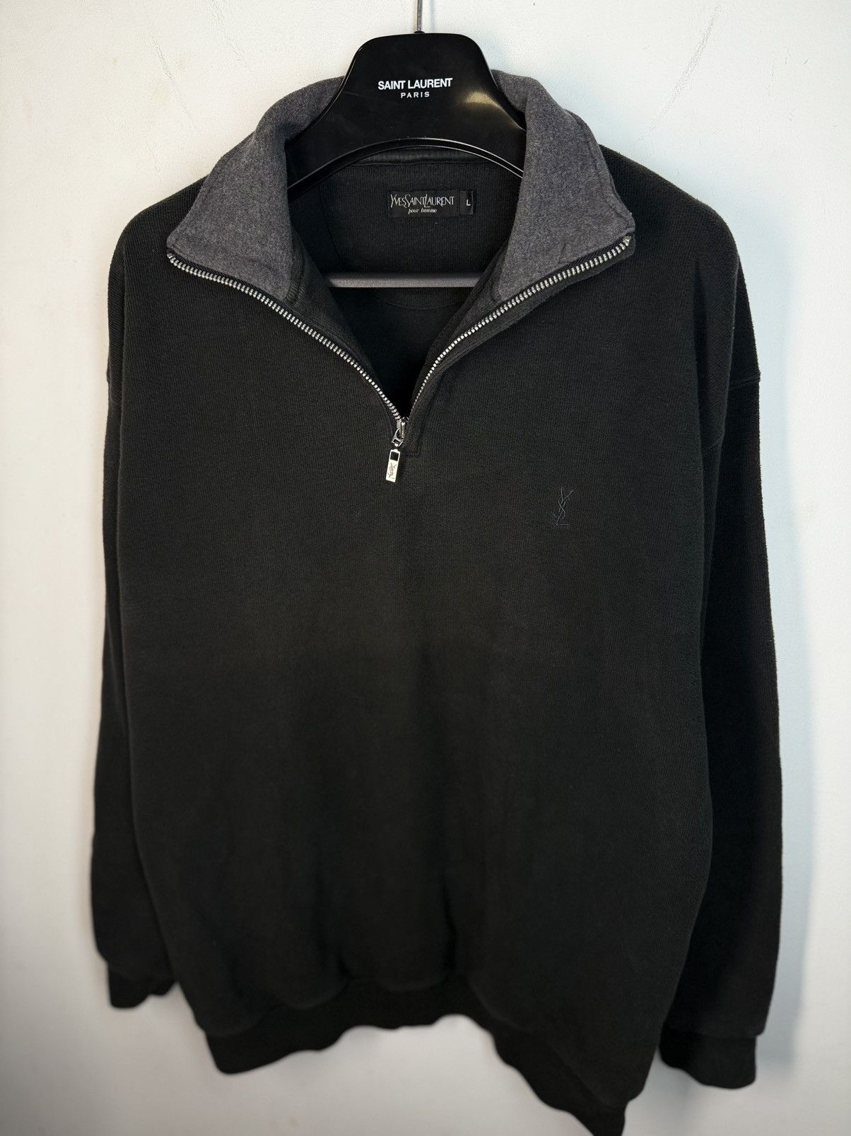 Yves Saint Laurent 90s YSL Sweatshirt 1/4 Quarter Zip Sweater Old Money Vintage Size US L / EU 52-54 / 3 - 20 Thumbnail