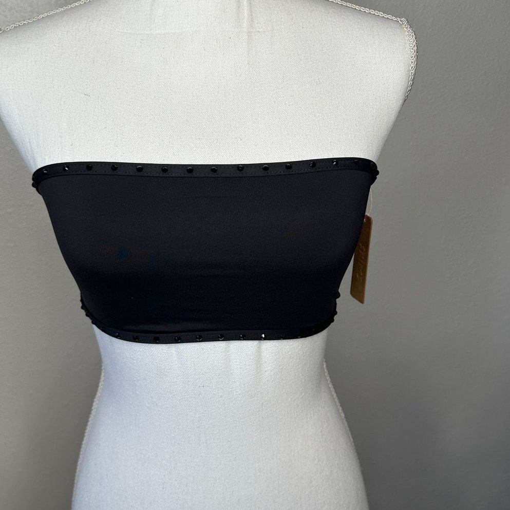 SKIMS NWT SKIMS Swim Rhinestone Bandeau Top S Onyx Black Swimwear Size S / US 4 / IT 40 - 2 Thumbnail